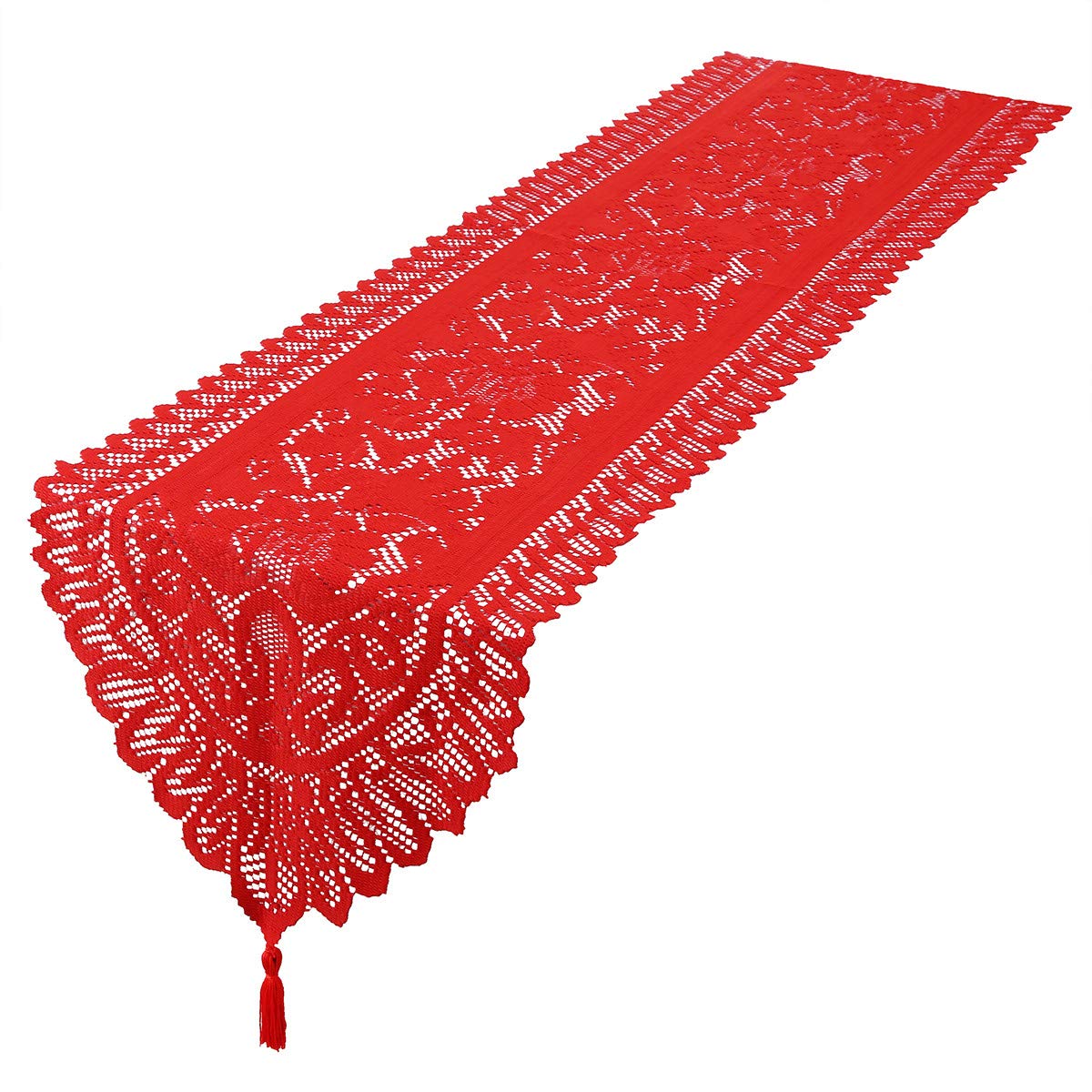 Mookaitedecor Lace Table Runner For Wedding Party Coffee Table Decor Red, 13 X 70 Inch