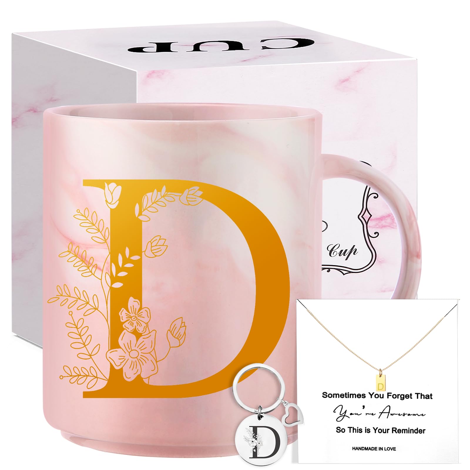 Personalized Initial Ceramic Mug with Necklace birthday Gift Set for Women
