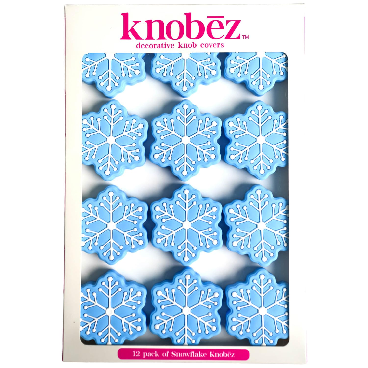 Knobez: Decorative Knob Covers - Snowflake - 12pk, Blue - Stretch Over Hardware Decorations, Holiday-Winter-Christmas, Kitchen-B