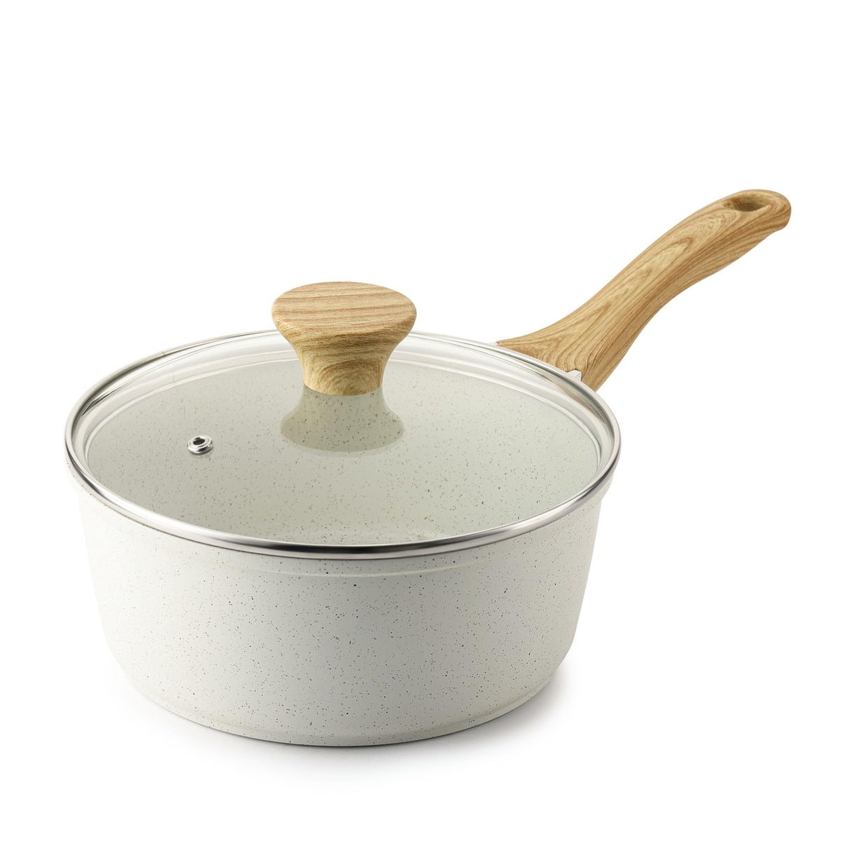 Sensarte White Ceramic Nonstick Saucepan With Lid 2 Qt, Small Cooking Pot With Stay Cool Handle, Induction Compatible Soup Pot,