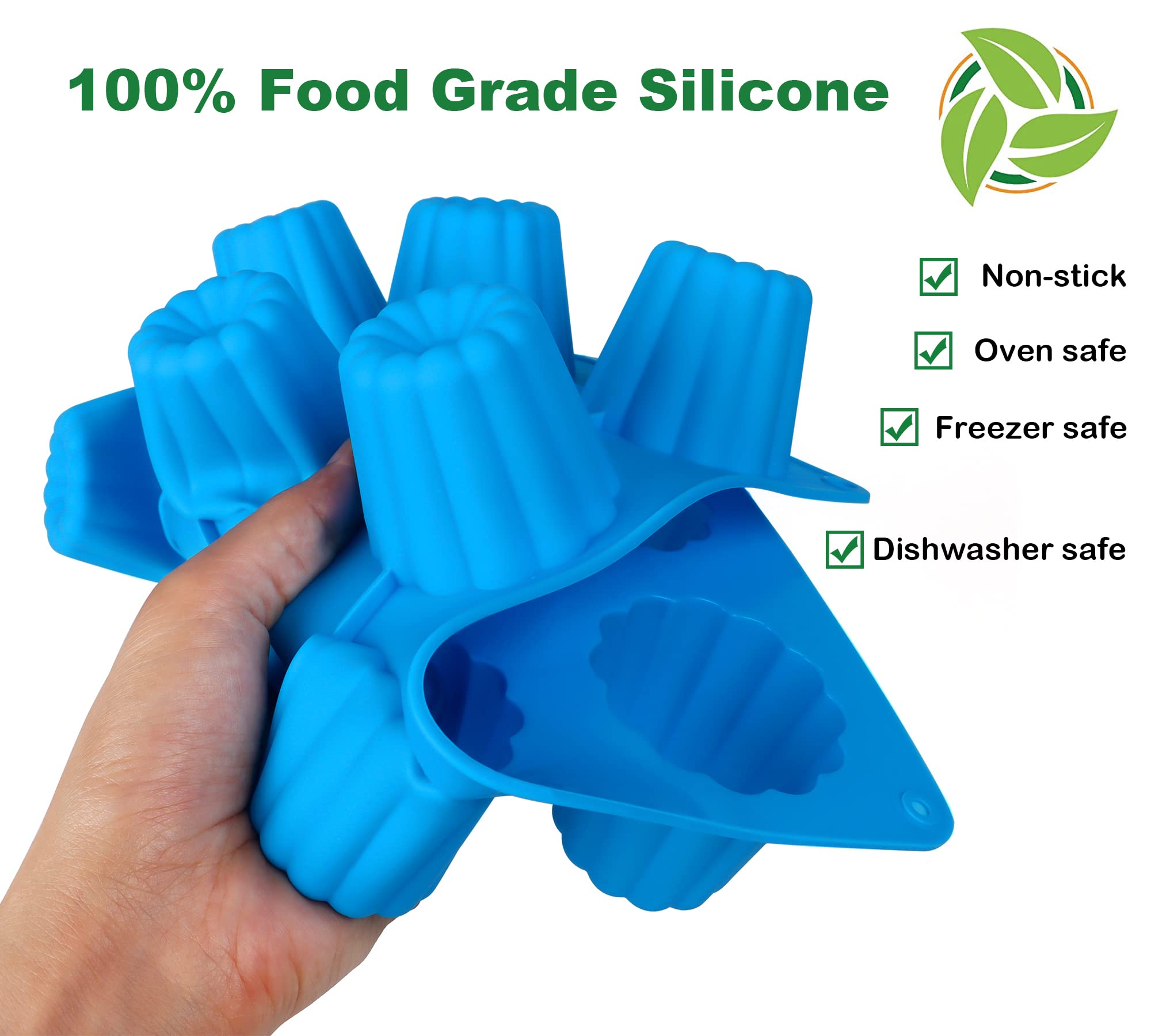 Sidosir 2Pcs Canele Mold Silicone, 12-Cavity Nonstick Canele Silicone Baking Cake Pan For Bread Muffin