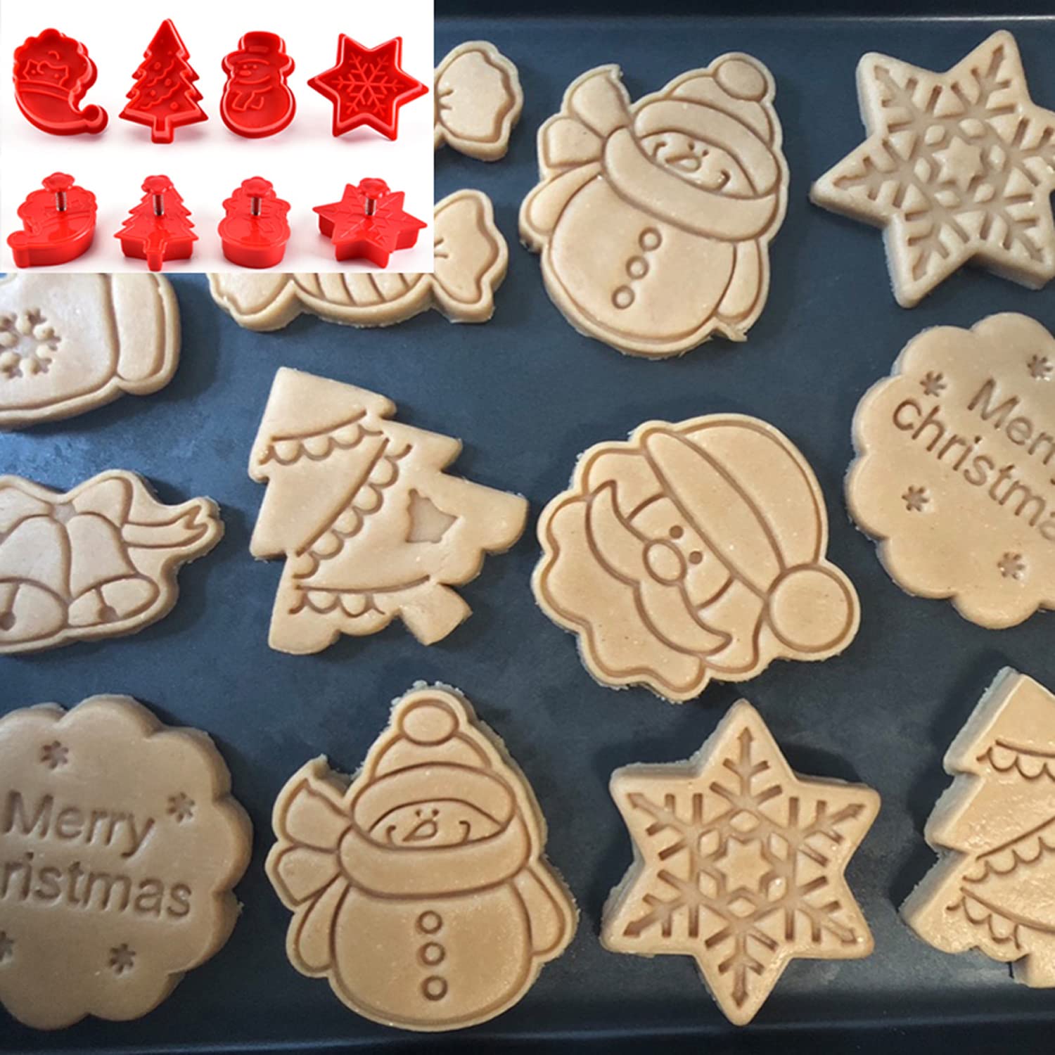 Christmas Cookie Cutter Set, 4 Pack Holiday Cookie Molds, Christmas Cookie Cutters For Baking - 3D Cookie Cake Plunger Cutter Ba