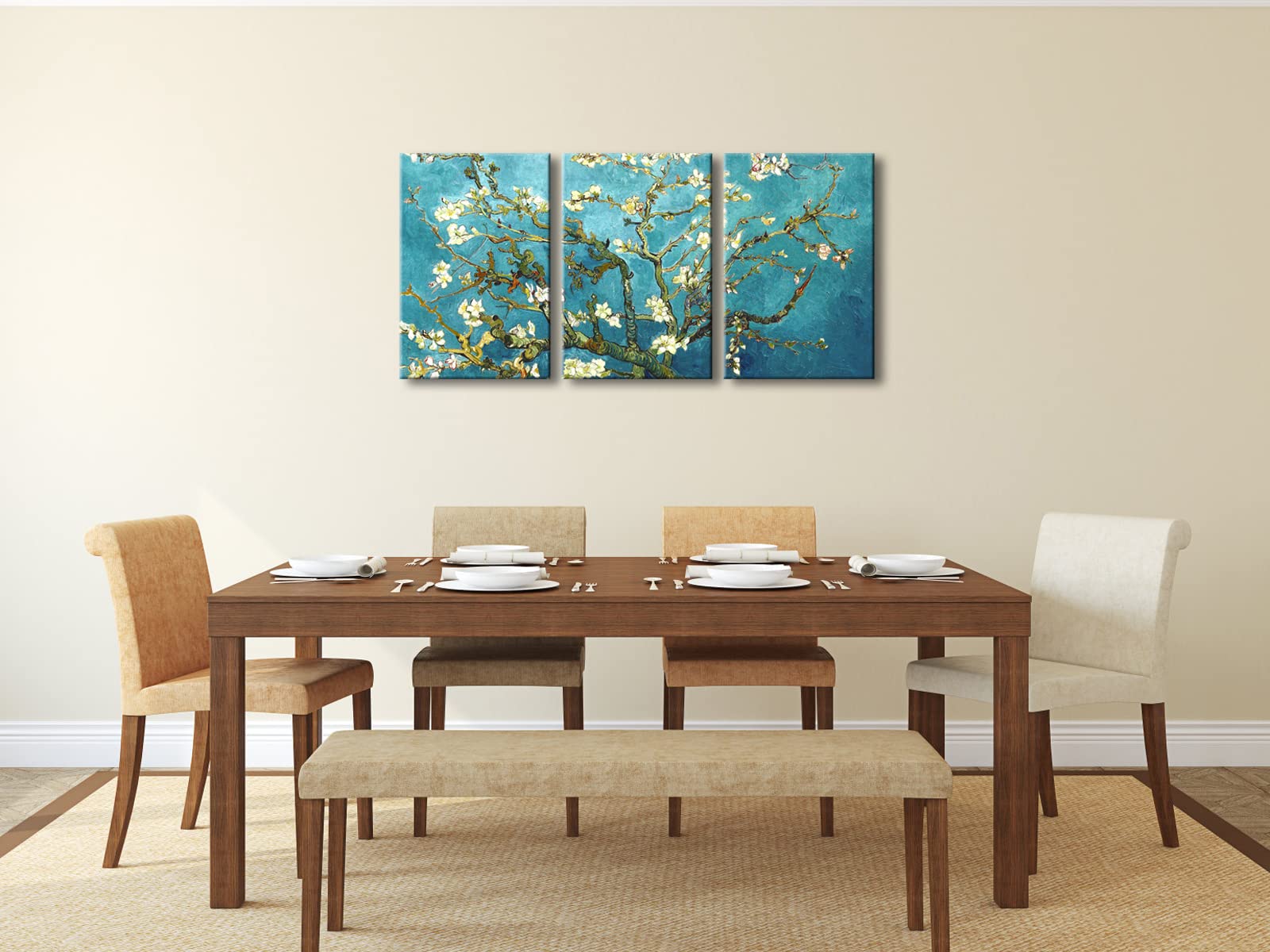 Wieco Art Giclee Canvas Prints Wall Art For Wall Decor By Van Gogh Paintings Almond Blossom Modern 3 Piece Stretched And Framed