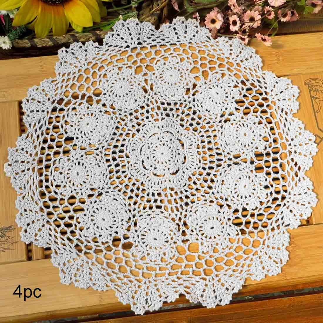 Phantomon Lace Doilies Crochet Cloth Table Placemat Handmade Round Coasters Rosary Doily, 100% Cotton Pack Of 4, 15 Inch (40Cm X