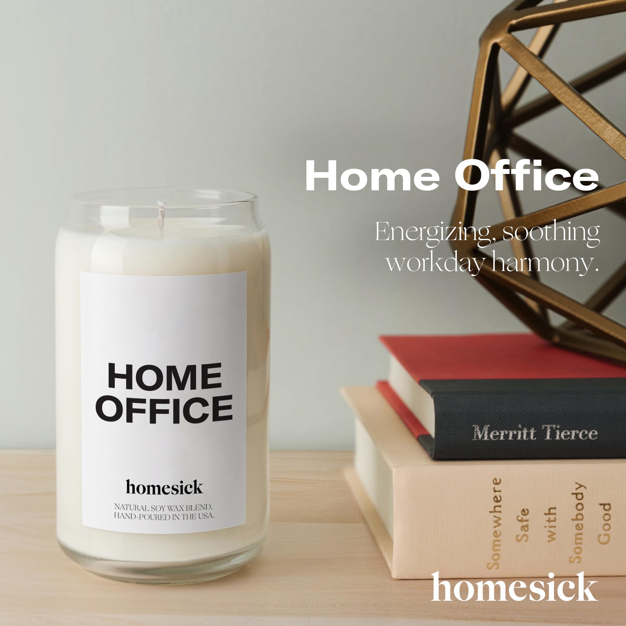 Homesick Premium Scented Candle, Home Office - Scents of Fresh Air, Water Lilies, Amber, 13.75 oz, 60-80 Hour Burn, Natural Soy
