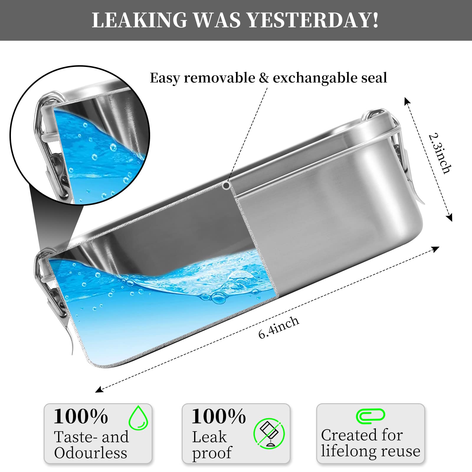 Uptrust Stainless Steel Lunch Food Container, 800Ml/27Oz, Bento Boxes Metal Lunch Box - Lockable Clips To Leak Proof- Adjustable