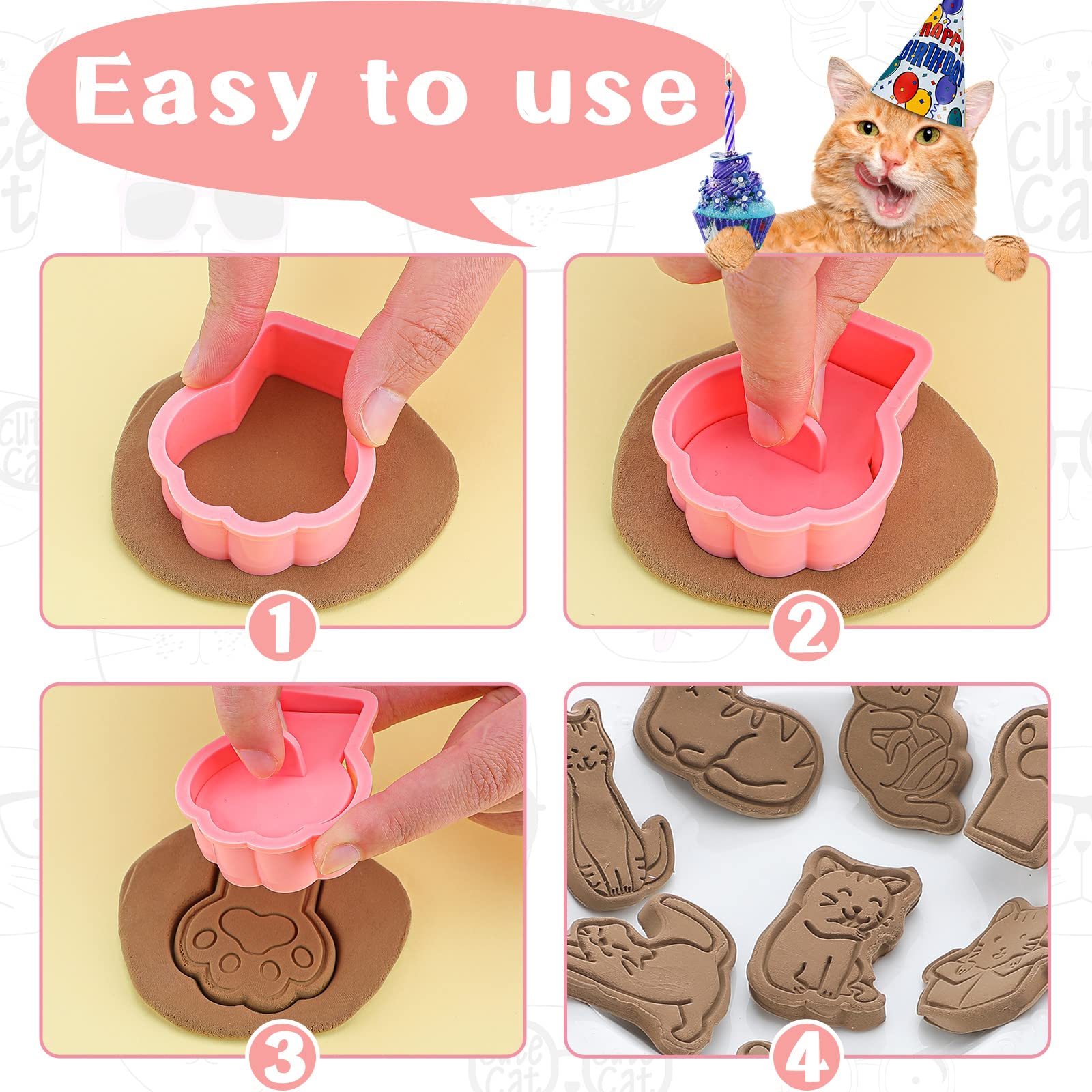 8 Pcs Cat Cookie Cutters With Plunger Stamps Set 3D Cat Paw Shape Biscuit Cutter Funny Cartoon Cookie Stamps Stamped Embossed Ca