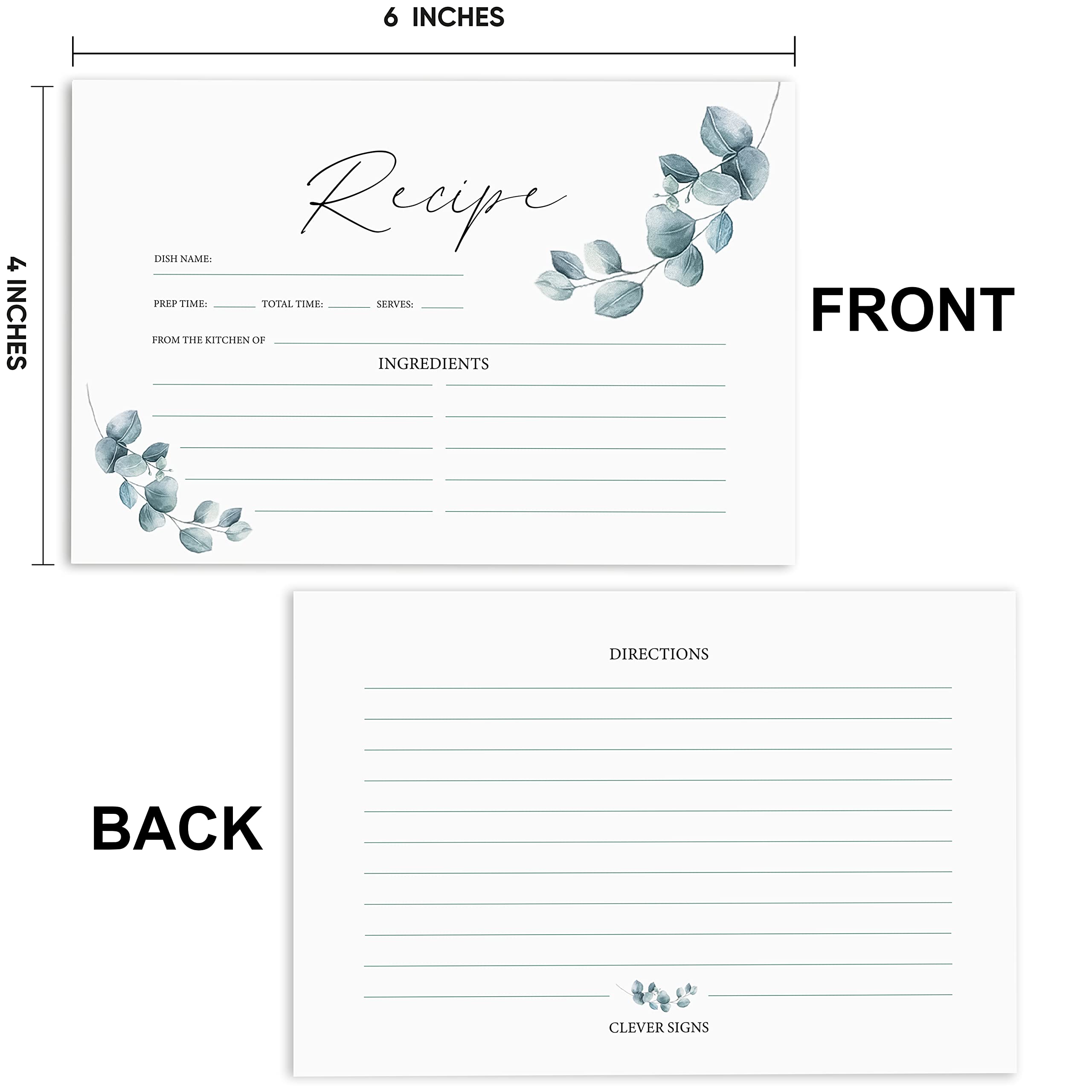 Premium Recipe Cards - Double Sided, 4X6 Inches Thick With Plenty Of Writing Space - Set Of 50 Blank Cards - Ideal For Bridal Sh