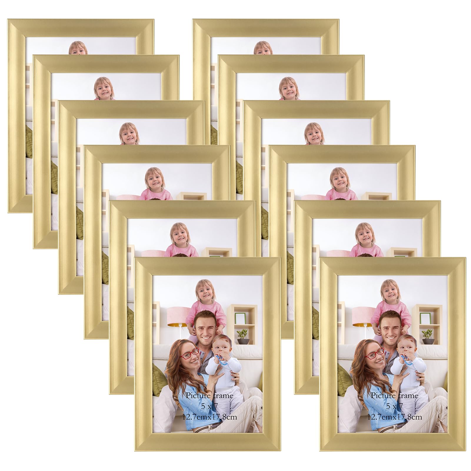 Giftgarden 5x7 Picture Frame Gold Set of 12, Multi Modern 5 x 7 Frames Bulk for Wall or Tabletop Display