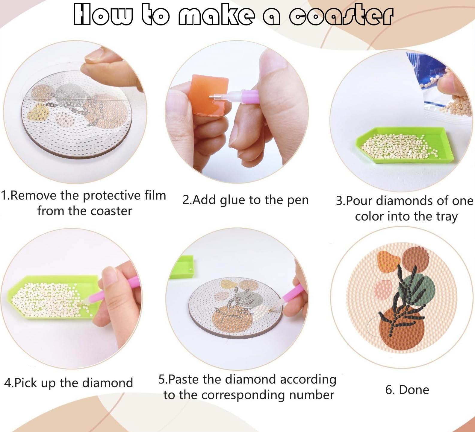 8Pcs 5D Diamond Painting Coasters with Holder  DIY Boho Coasters with Cork Backing Pads for Drinks Coffee Table  Diamond Arts Painting Kits for Beginners  Adults & Kids Crafts Supplies (B-Boho)