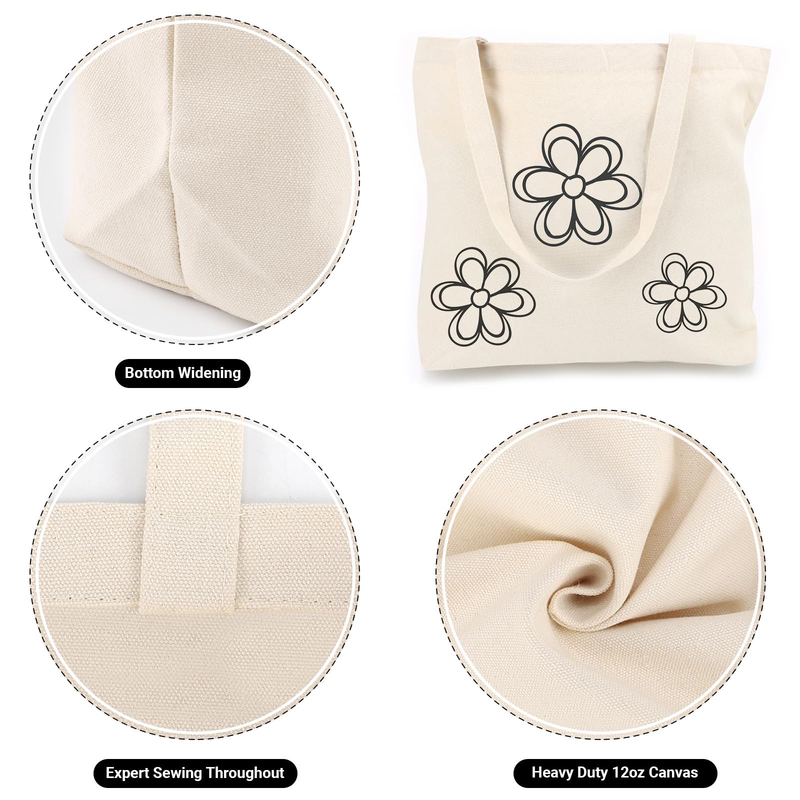 Segarty Canvas Tote Bag, 6 Pack Cotton Heavy Duty Handy Reusable Washable Grocery Shopping Cart Trolley Bags Folding Economical