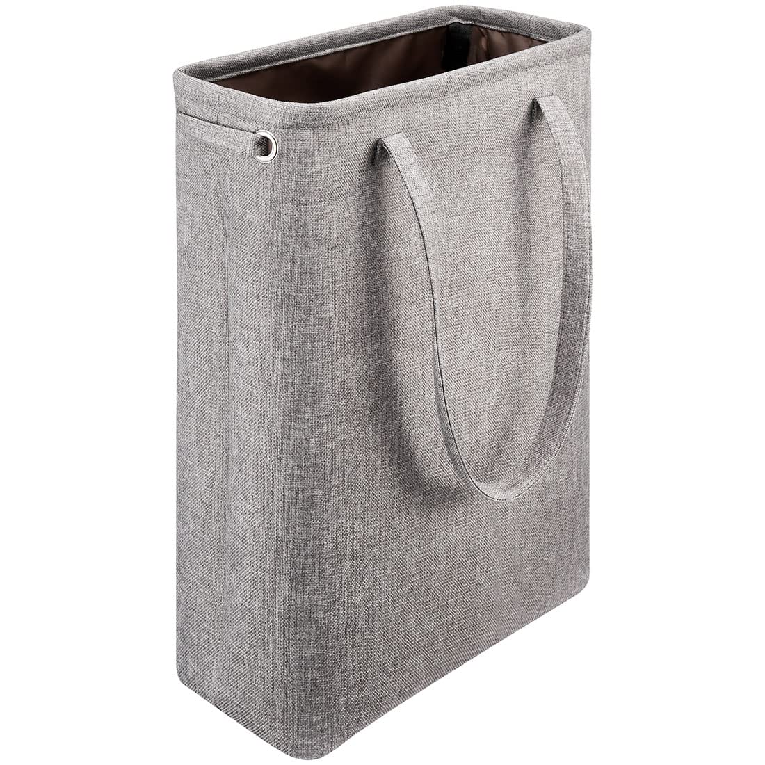 I Bkgoo Laundry Basket With Handles Grey Coffee-Slim Laundry Bin Collapsible Dirty Clothes Basket Narrow Laundry Bag Foldable Di