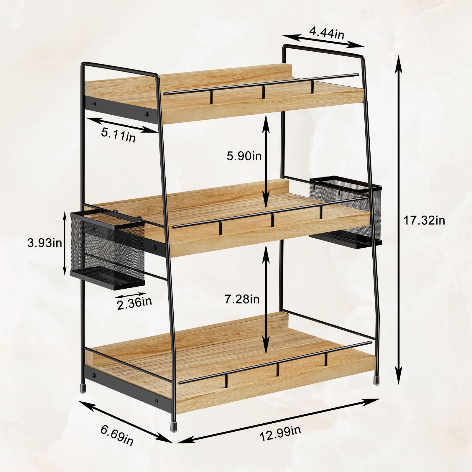 Bathroom Organizer Countertop, 3 Tier Bathroom Counter Organizer With Basket For Skin Care Organizer, Bathroom,Kitchen, Vanity O