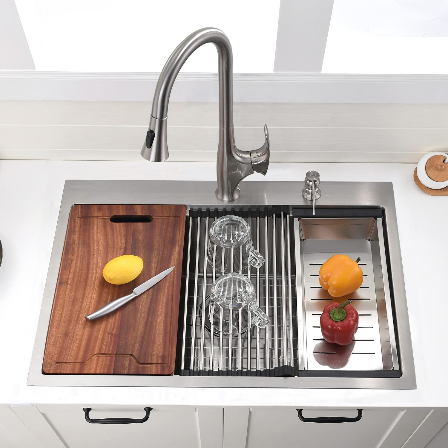 30-Inch Drop In Kitchen Sink Workstation - Vokim 30 X18 Inch Single Bowl Kitchen Sink 16 Gauge Stainless Steel 10'' Deep Handmad