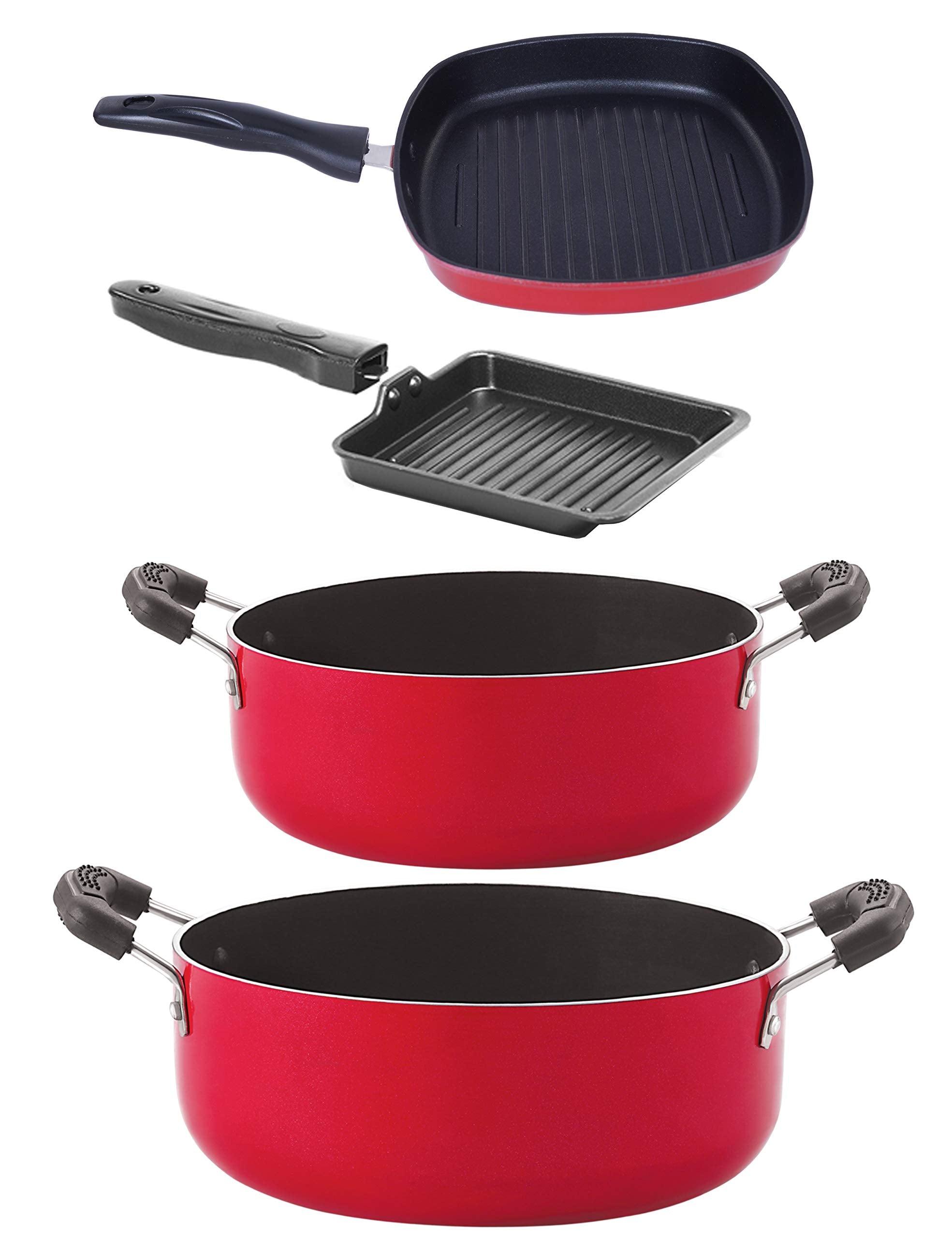 Nirlon NonStick Aluminium Cookware Set, 2Pieces, Red (Cs20_Gp22.5_Sgp_Cs24)