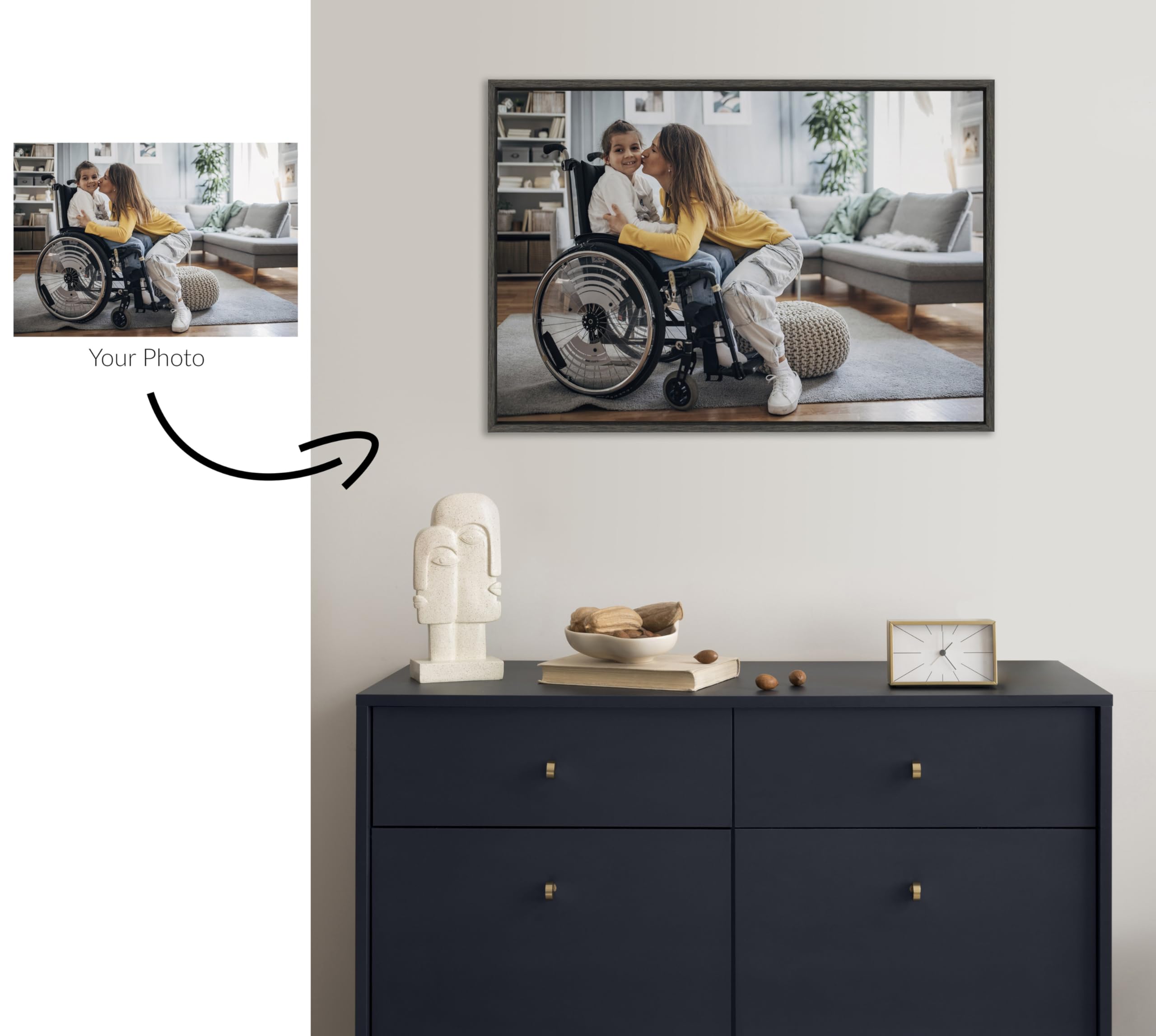 Kate And Laurel Sylvie Custom Printed Framed Canvas Wall Art, 33X23 Dark Gray, Personal Canvas Print With Your Photos For Bedroo