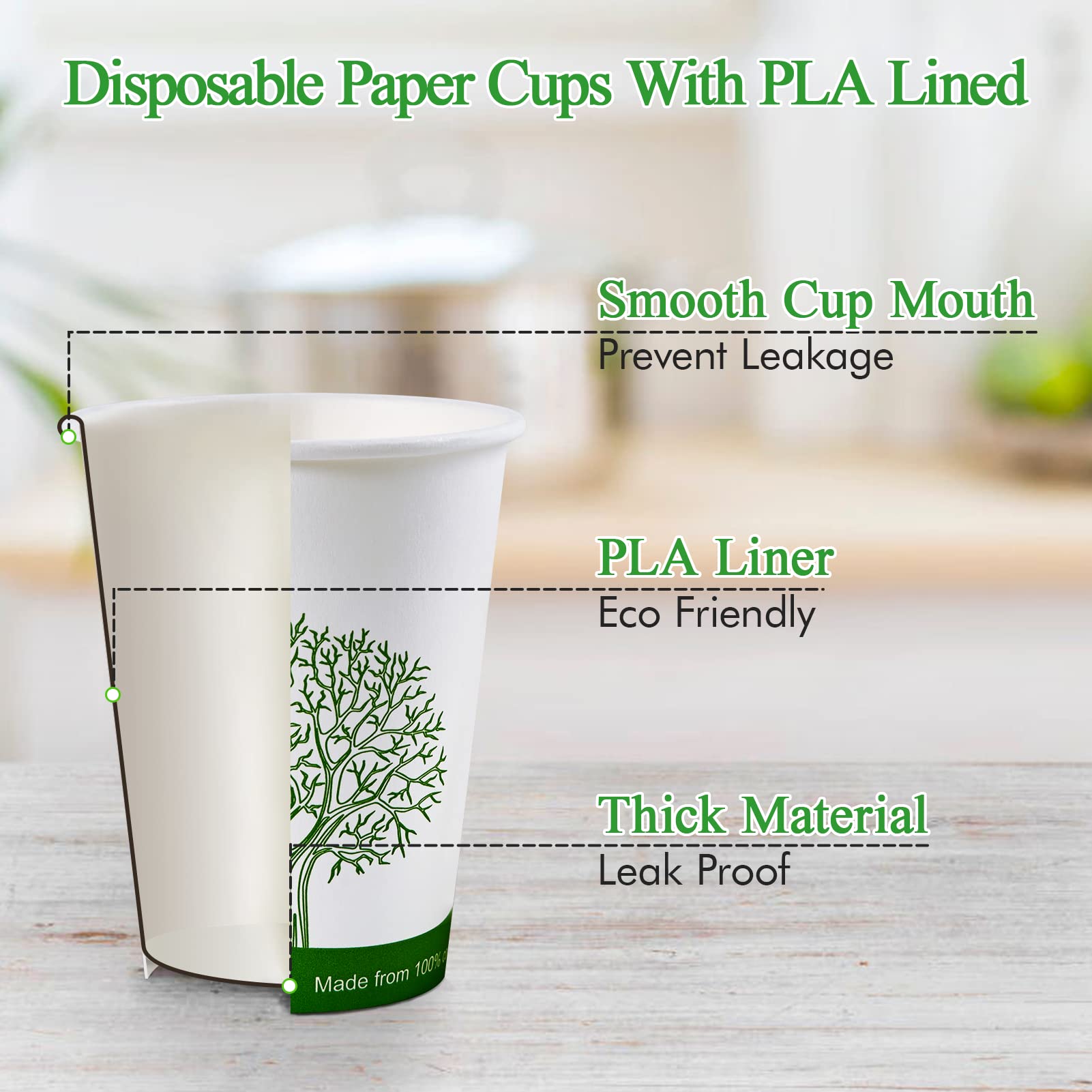 Ecolipak [210 Count] 16 Oz Compostable Cups, Biodegradable Disposable Paper Cups With Pla Lined, Eco-Friendly Paper Coffee Cups