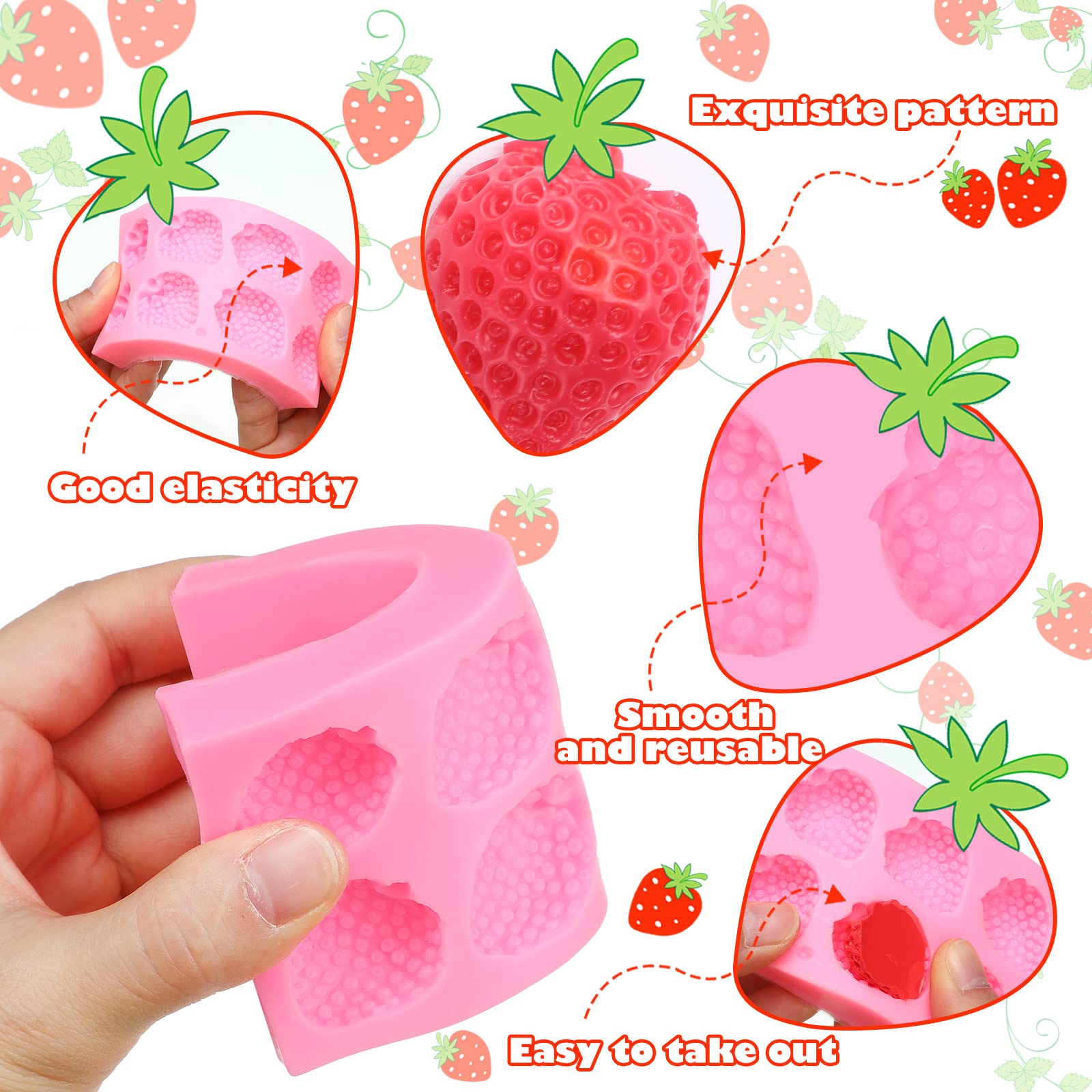 2 Pieces Strawberry Baking Mold Silicone 3D Cupcake Strawberry Mold Strawberry Silicone Fondant Mold For Diy Topper Decorating C