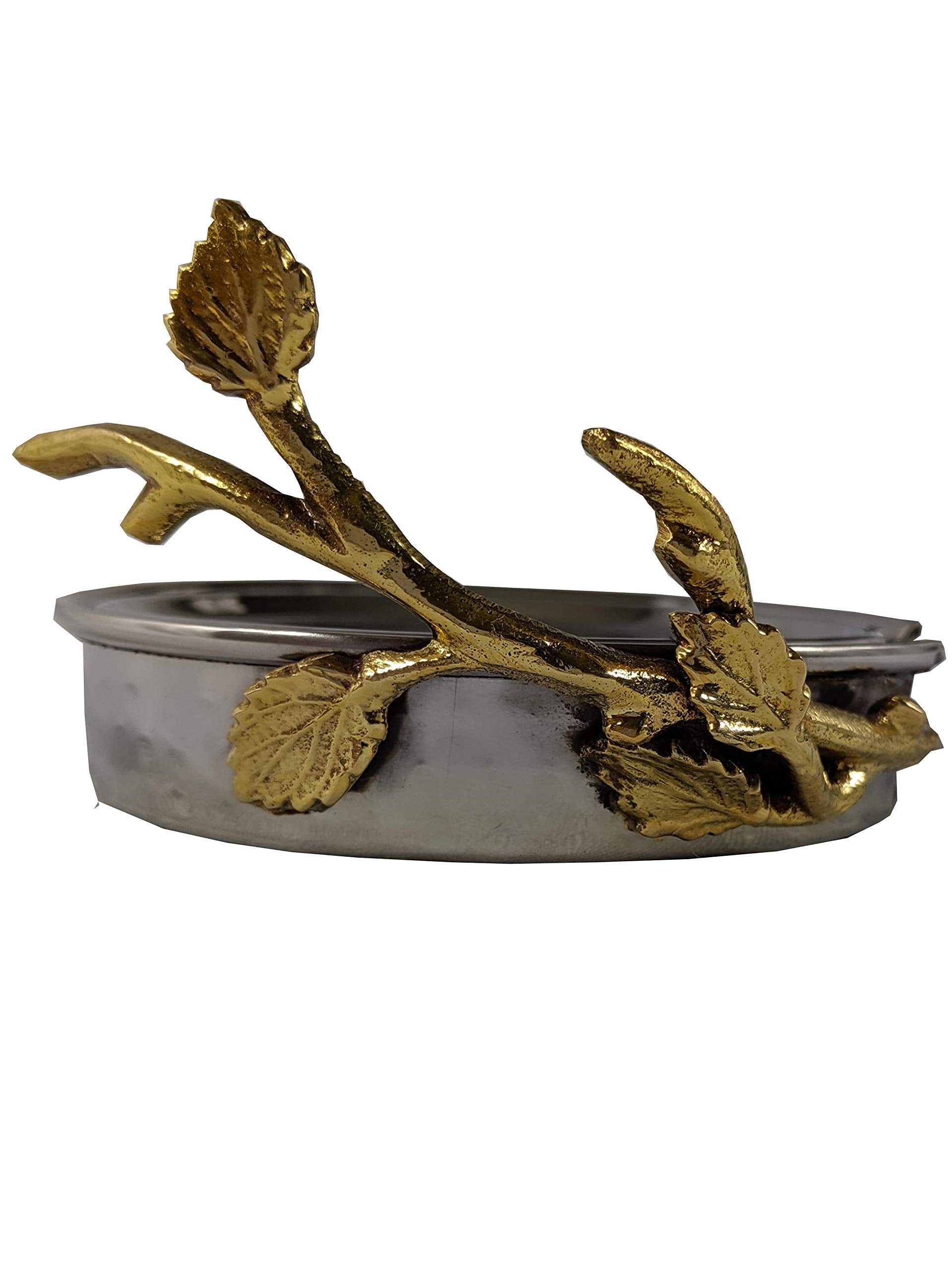 Elegance Golden Vine Hammered Coaster Set With Holder, 4'', Silver/Gold