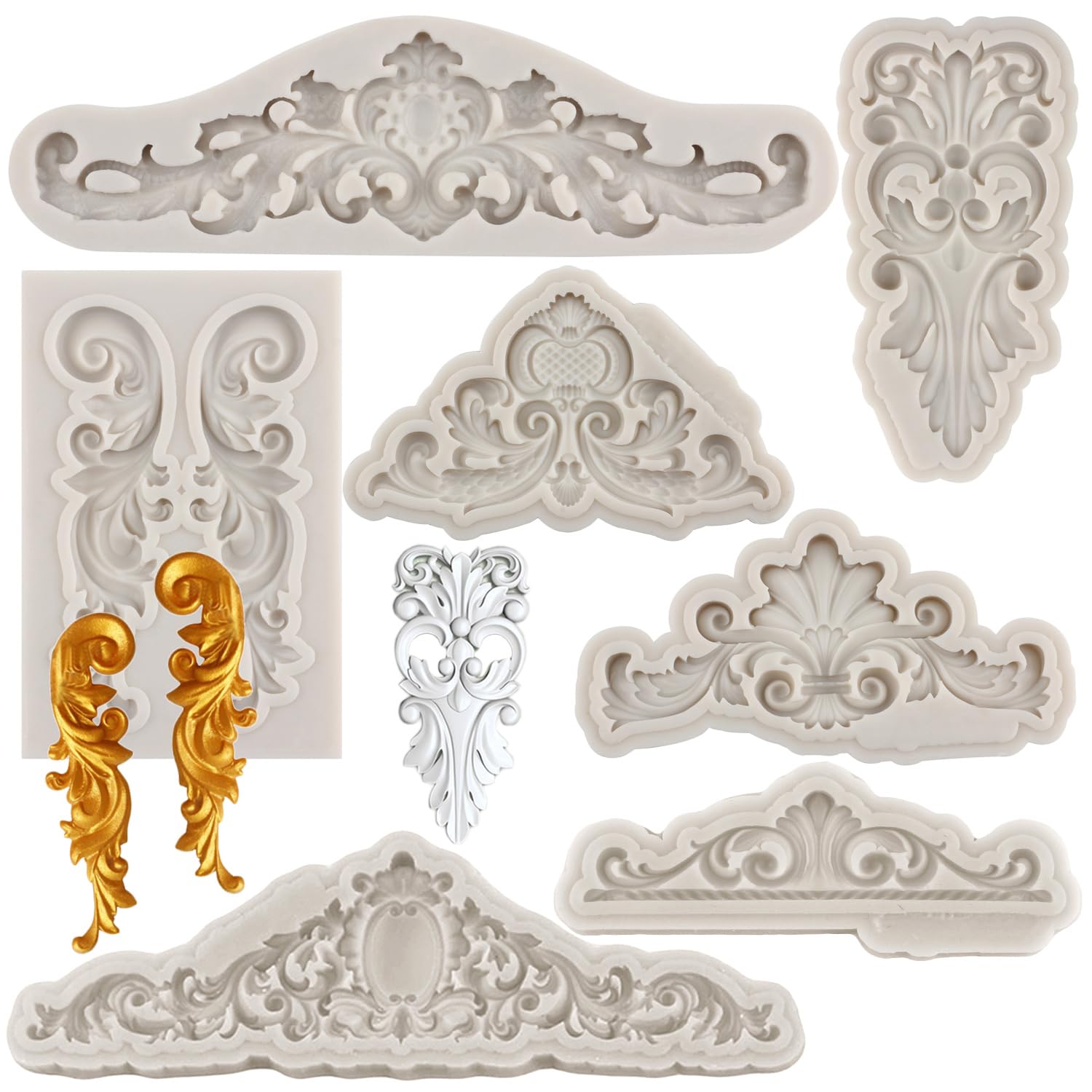 Sijiangmold Baroque Style Curlicues Scroll Lace Fondant Silicone Mold Lace Border Candy Mold Filigree Mold For Cake Decorating C