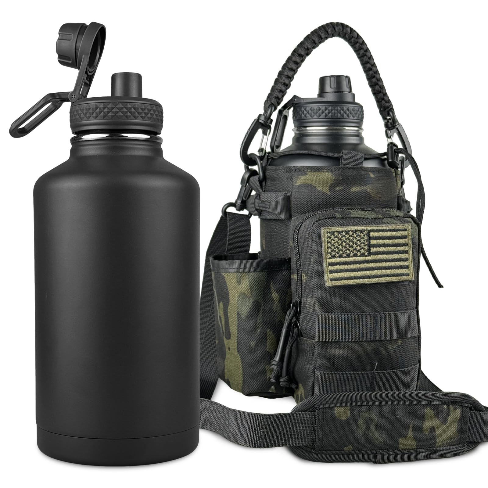 COOLYARD 64oz Insulated Water Bottle Half Gallon Stainless Steel Sport GYM Water Bottles with Sleeve for Men Women Hunting Hikin