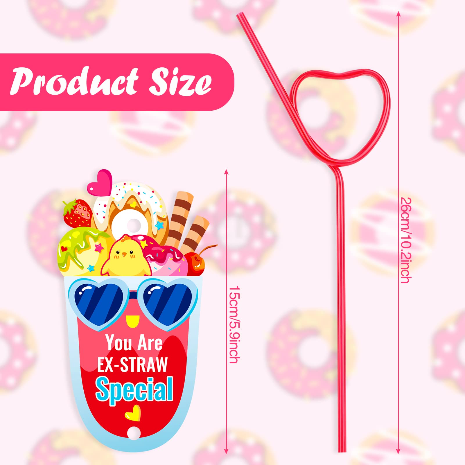 Qpout 32 Pack Valentines Day Cards For Kids,Funny Gift Cards With Loops Reusable Drinking Straws For Boys Girls Classroom Exchan