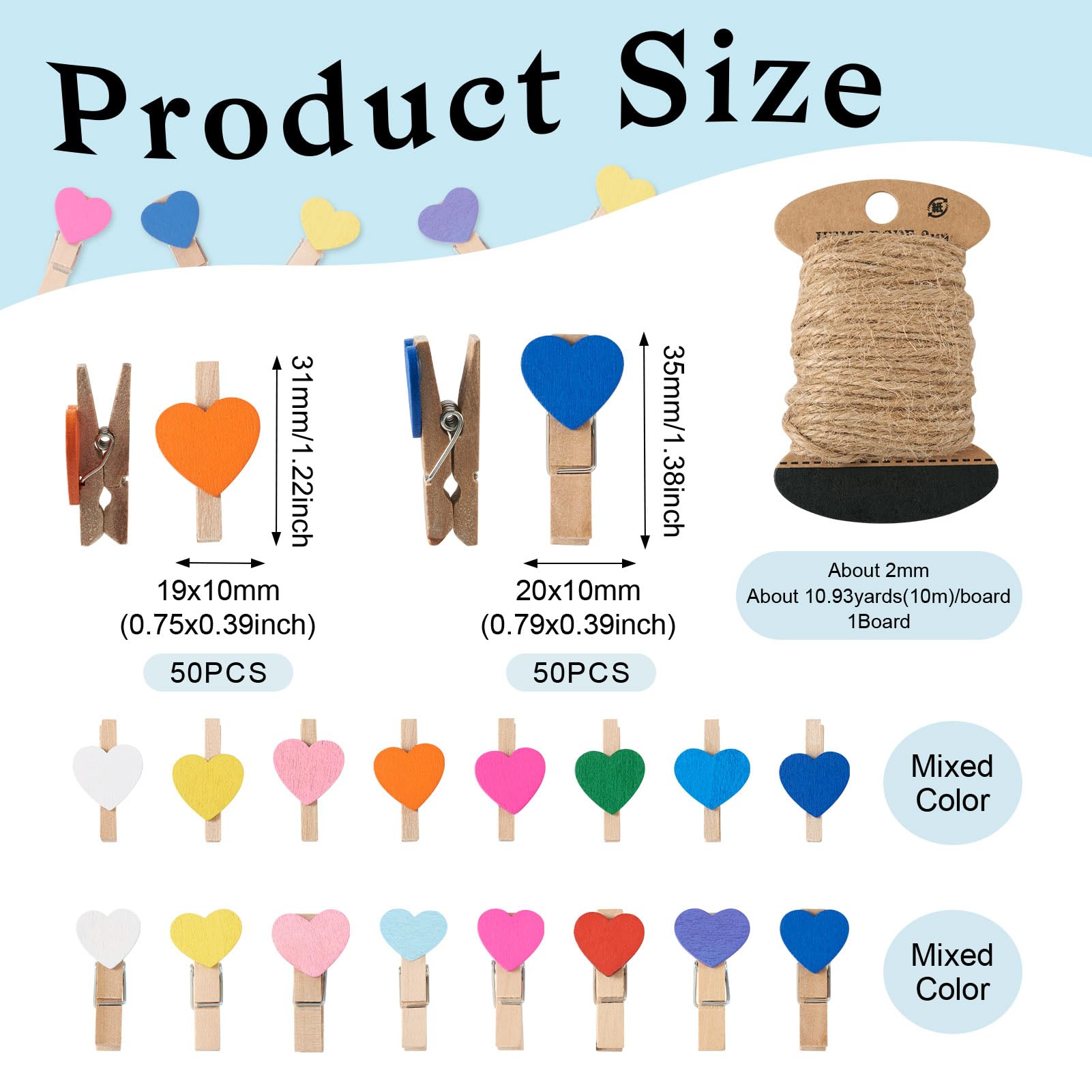 Pandahall 100Pcs Wooden Heart Clothespins Mini Photo Clips Photo Paper Pegs Clips Mixed Color Clothes Pins Holiday Card Holder D