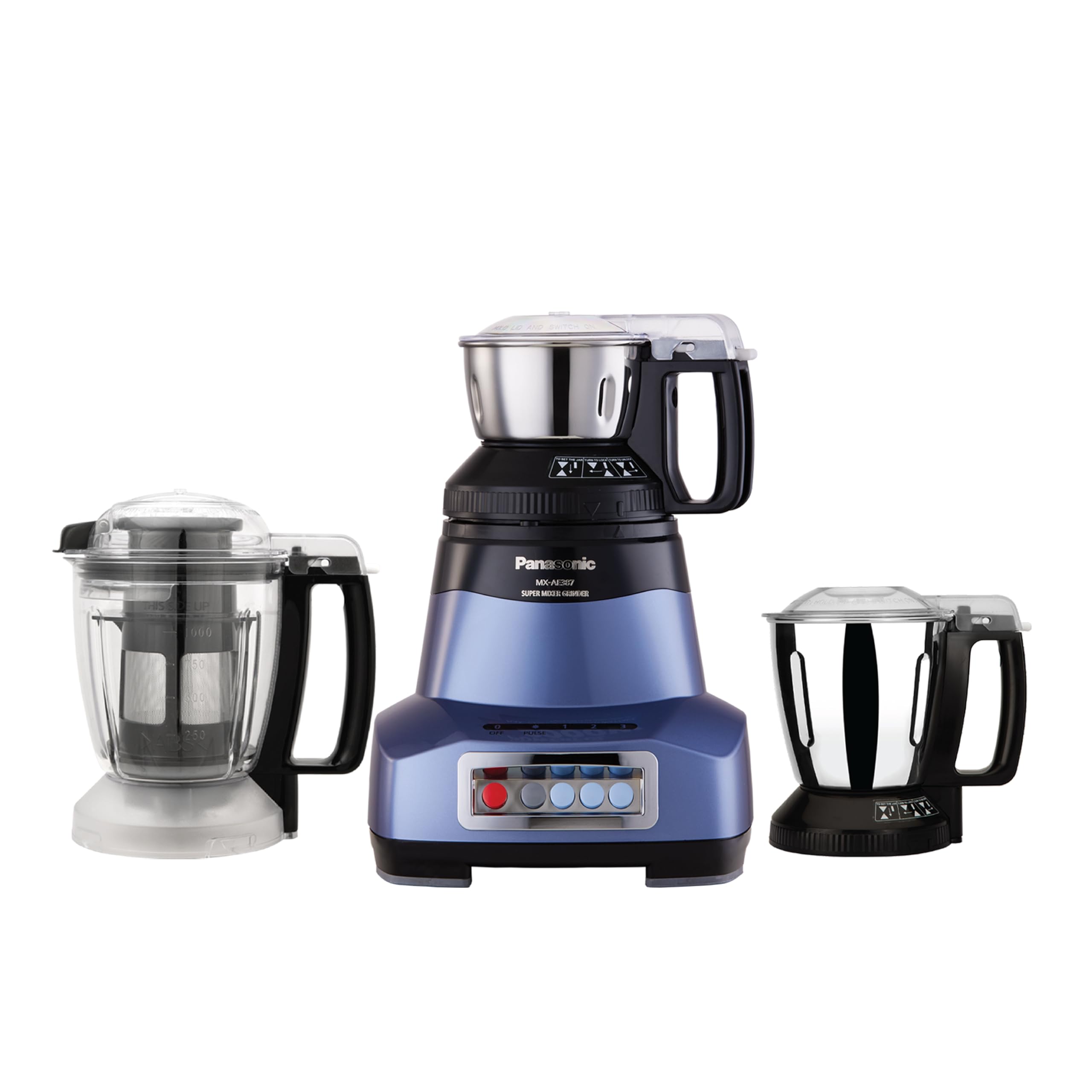 Panasonic Heavy Duty Mixer Grinder For Kitchen Mx-Ae387 (Lavender) Monster Series Powerful 2000W Motor | 2 Stainless Steel Multi