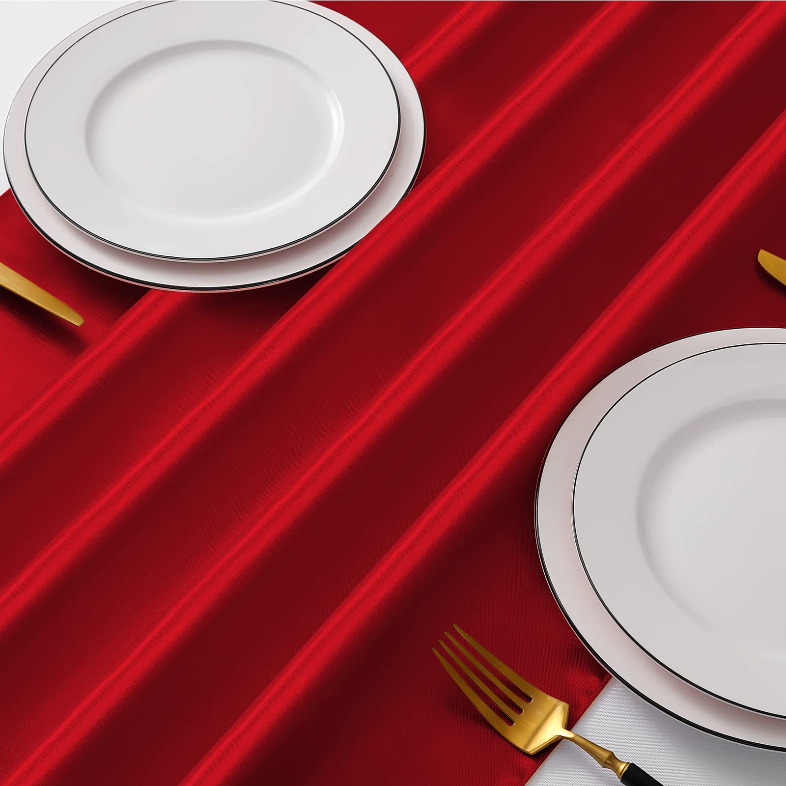 Manyshofu 4Pcs Satin Red Table Runner - 12 x 108 Inch Long Size  Party Table Runner Decor Bright & Smooth Wedding Decorations Table Runner for Banquet Chef Birthday Buffet Dinner Graduations