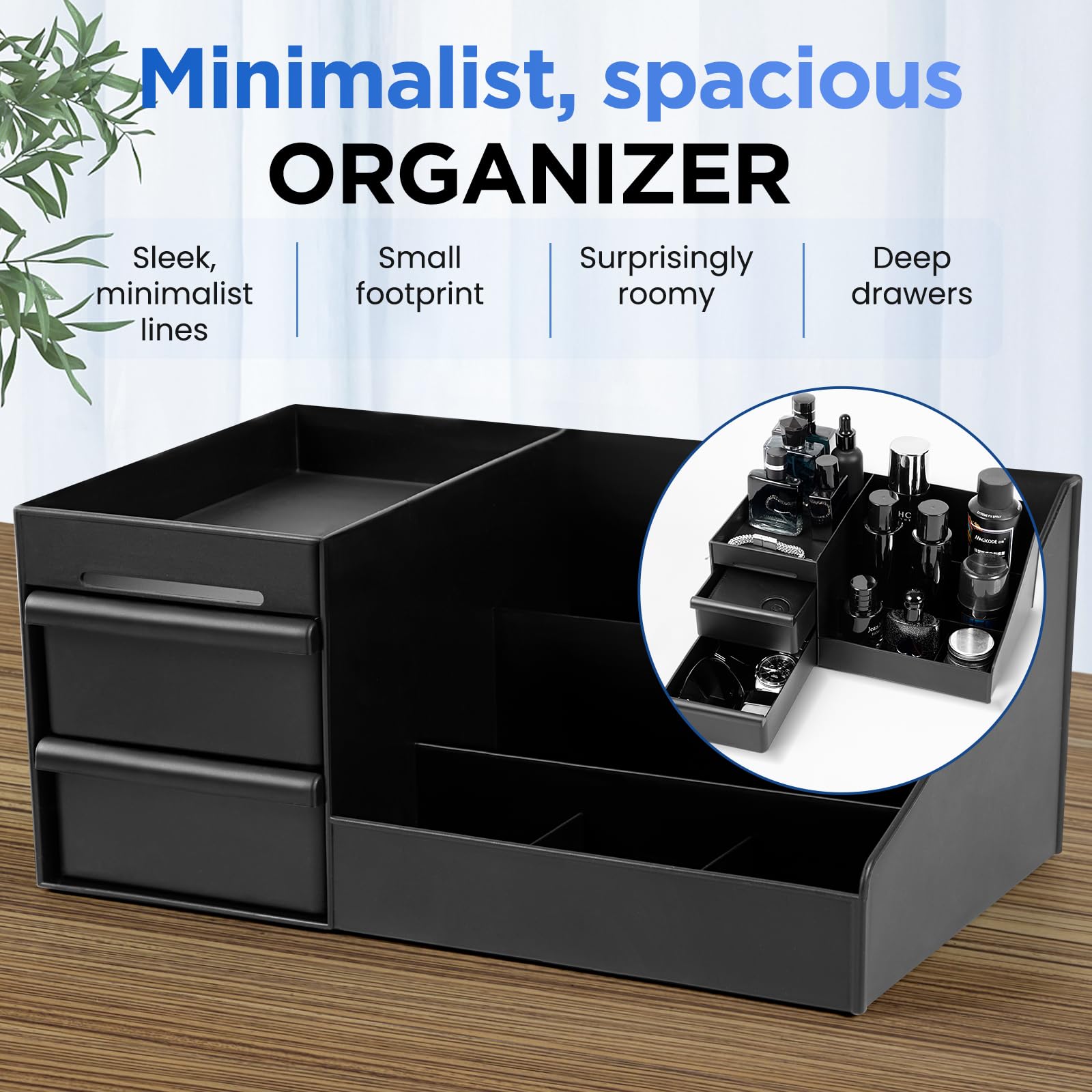EXIN DECHEN Cologne Organizer for Men, ABS Dresser Stand, 11"x6.7"x5", Black, Model E8, Essential Perfume Shelves