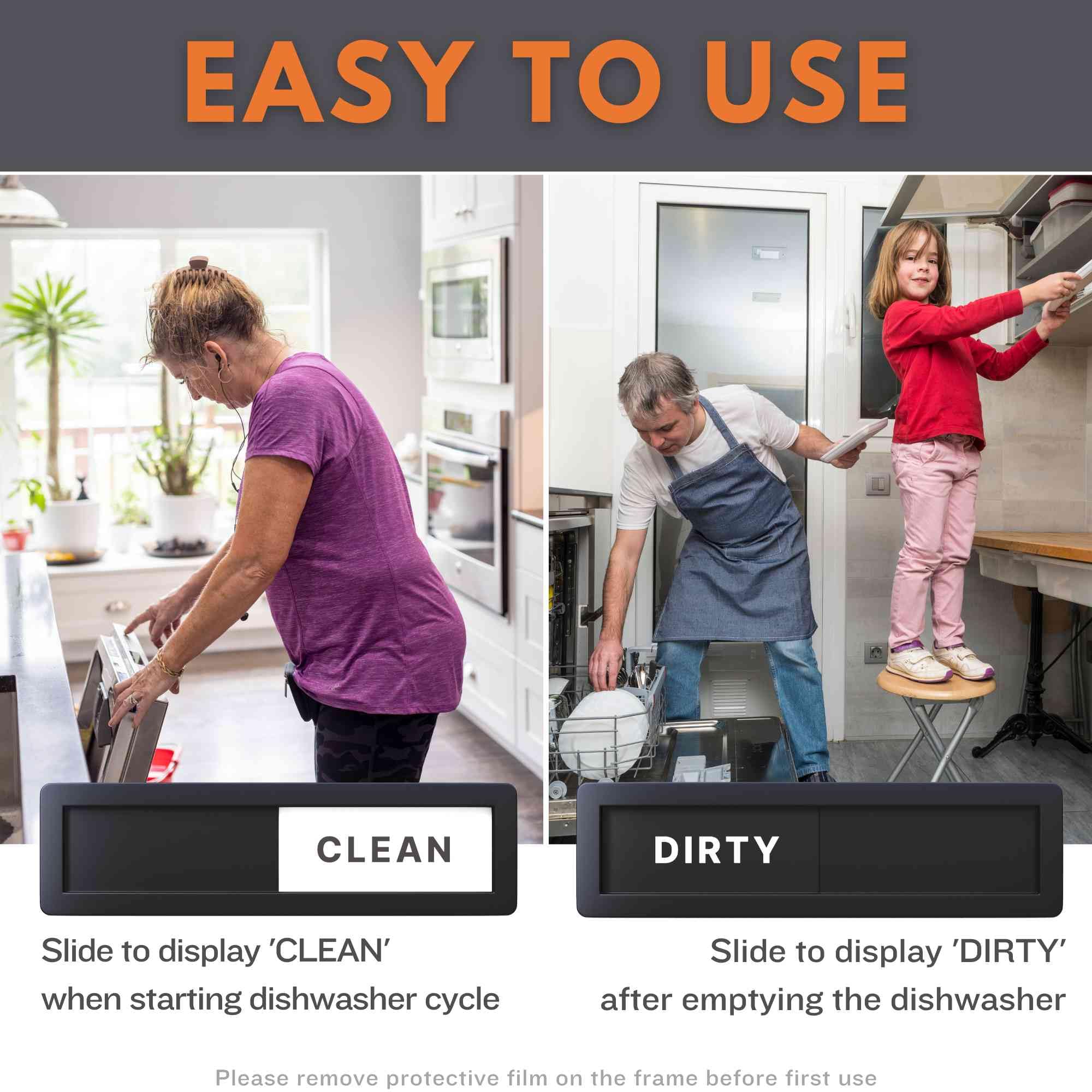 Mini Dishwasher Clean Dirty Sign Magnet, Extra Small 3.9 x 1.1 Inch, Simple Minimal Design, Non-Scratch Strong Magnetic, Optiona