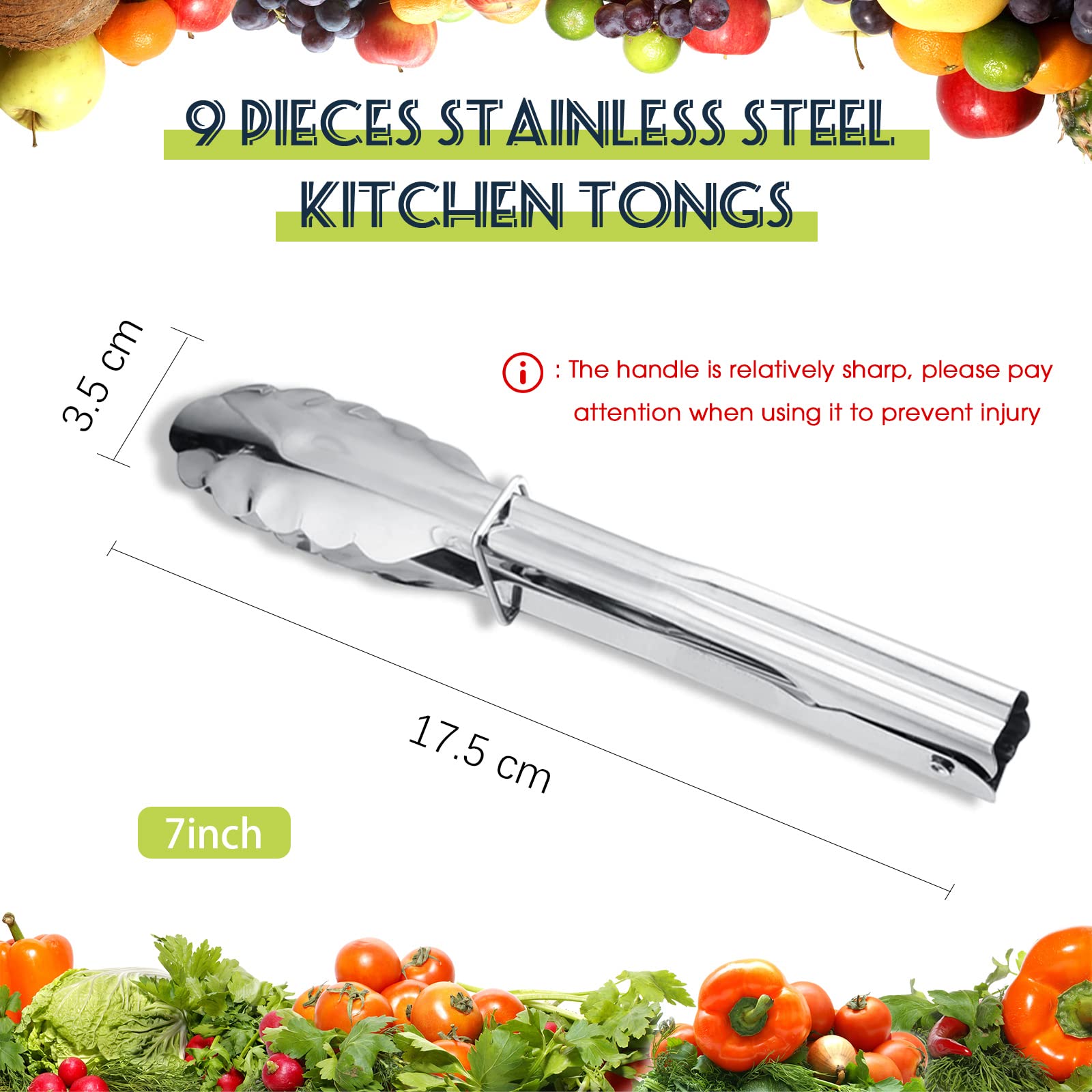 Stainless Steel Kitchen Tongs Set Cooking Tongs With Sliding Rings 7 Inch Metal Kitchen Tongs Small Clam Shell Cooking Tongs Non