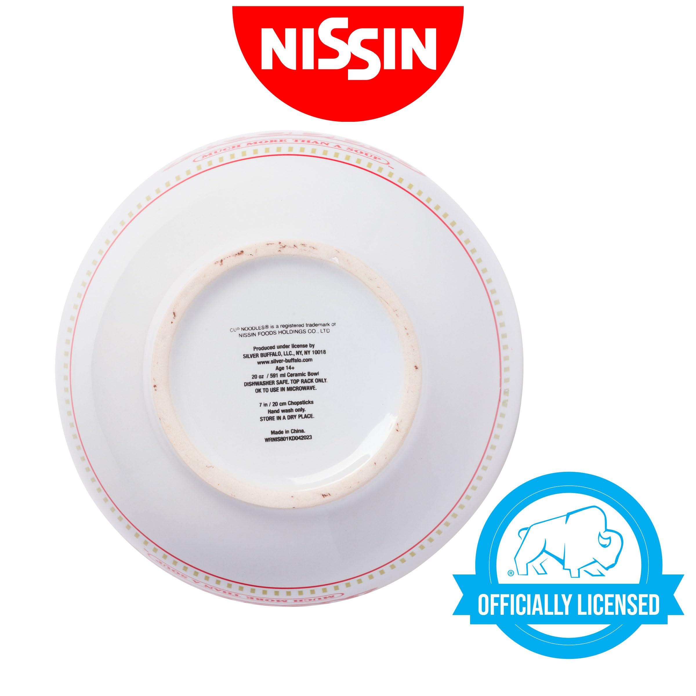 Silver Buffalo Nissin Classic Cup Noodles Logo Much More Than A Soup Ceramic Ramen Noodle Rice Bowl With Chopsticks, Microwave S