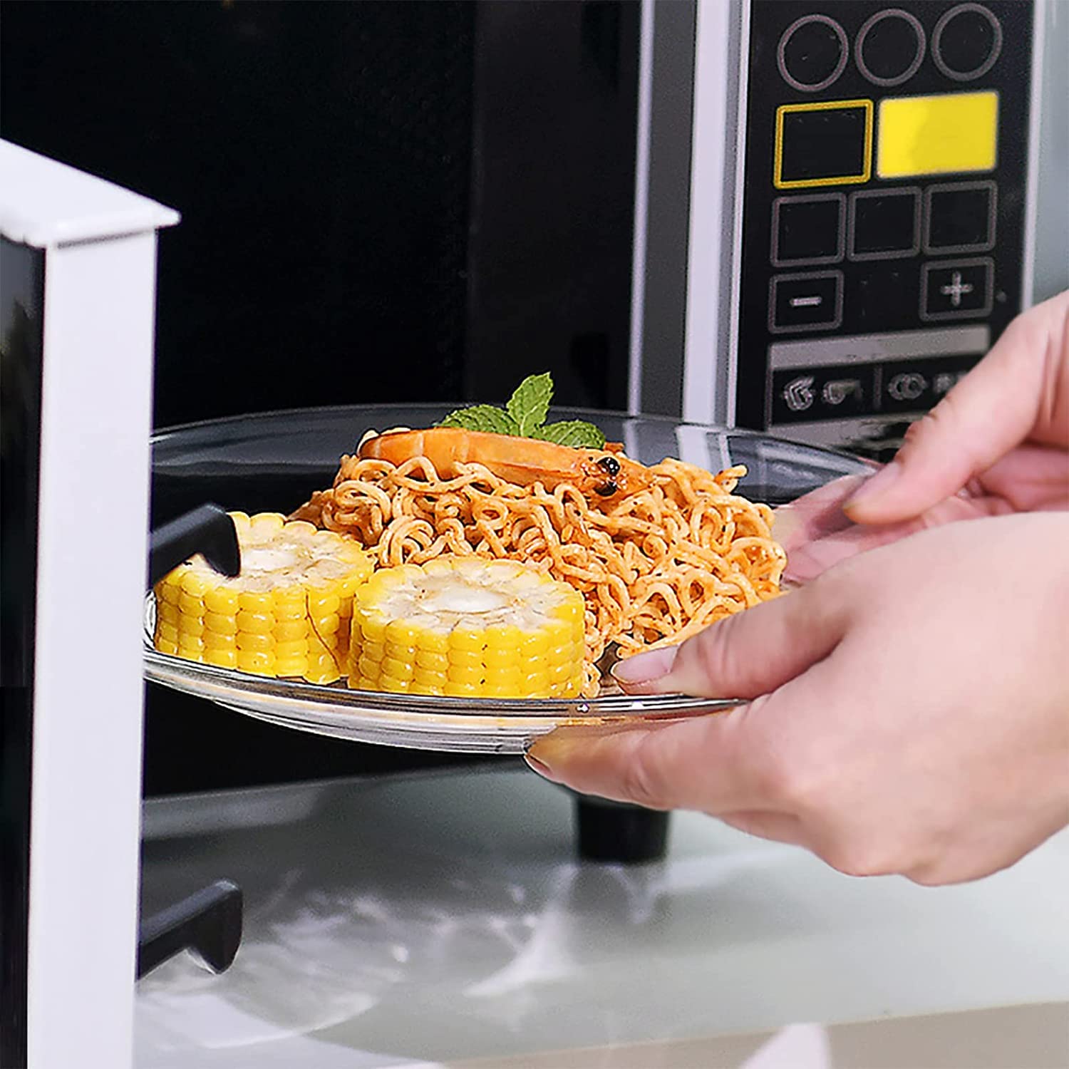 Binzo Glass Dinner Plates, Set Of 6, 10 Inch, Big Full Size Plate For Eating Dinner, Clear, Microwave & Dishwasher Safe, Transpa