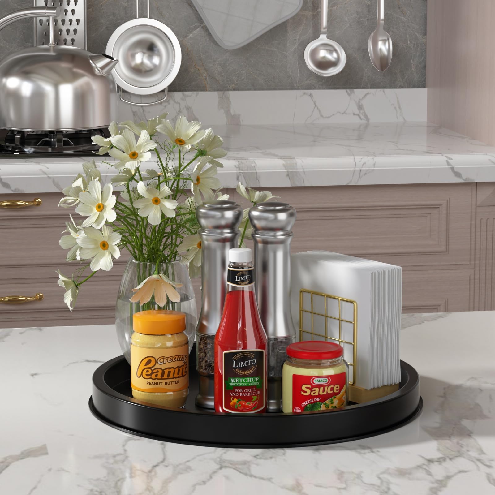 Hgf Decorative Tray For Coffee Table, 12 Inch Metal Iron Round Serving Trays For Kitchen Counter Organizer Dining Table Centerpi