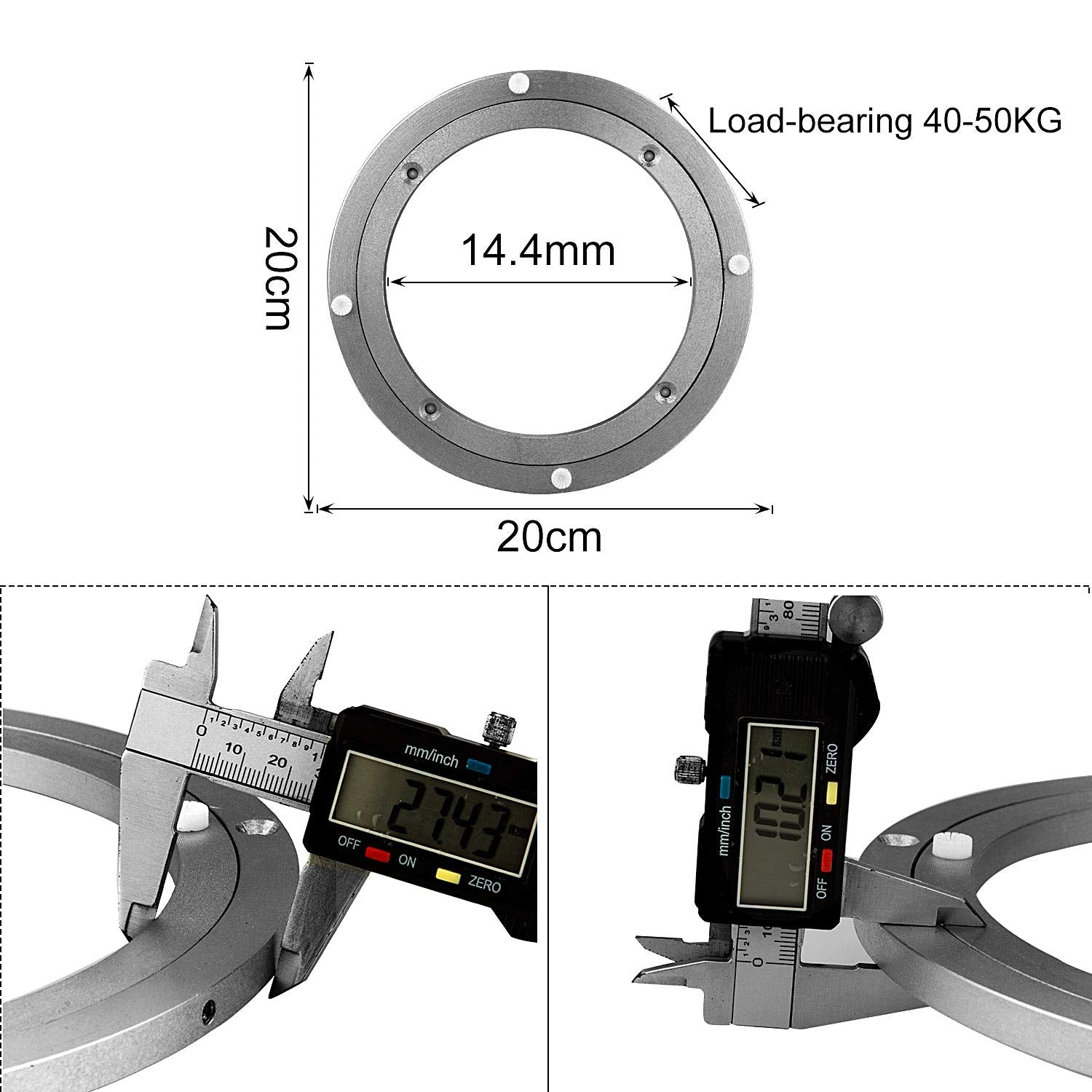 Cbtone 8 Inch Aluminum Lazy Susan Bearing Turntable Bearings 200Mm Silver Turntable Swivel Plate Hardware For Dining-Table