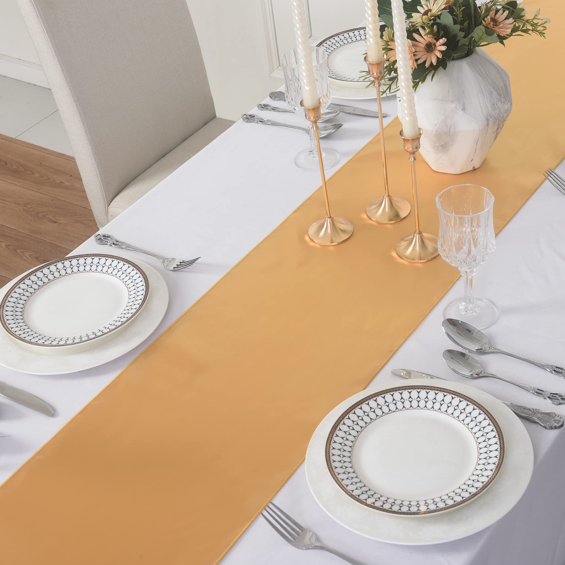 6 Pack Satin Table Runner, 12  108 Inch For Party Wedding, Birthday, Banquets,Graduation Engagements, Christmas, Decoration(Gold