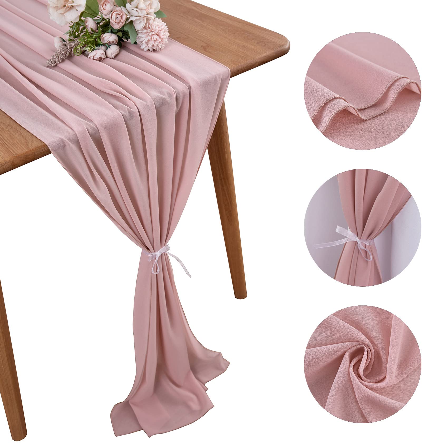 Yuhx 10 Pack Chiffon Table Runner 29 X 120 Inches Long, Dusty Rose Wedding Table Runners, Romantic Wedding Decor Party Banquets