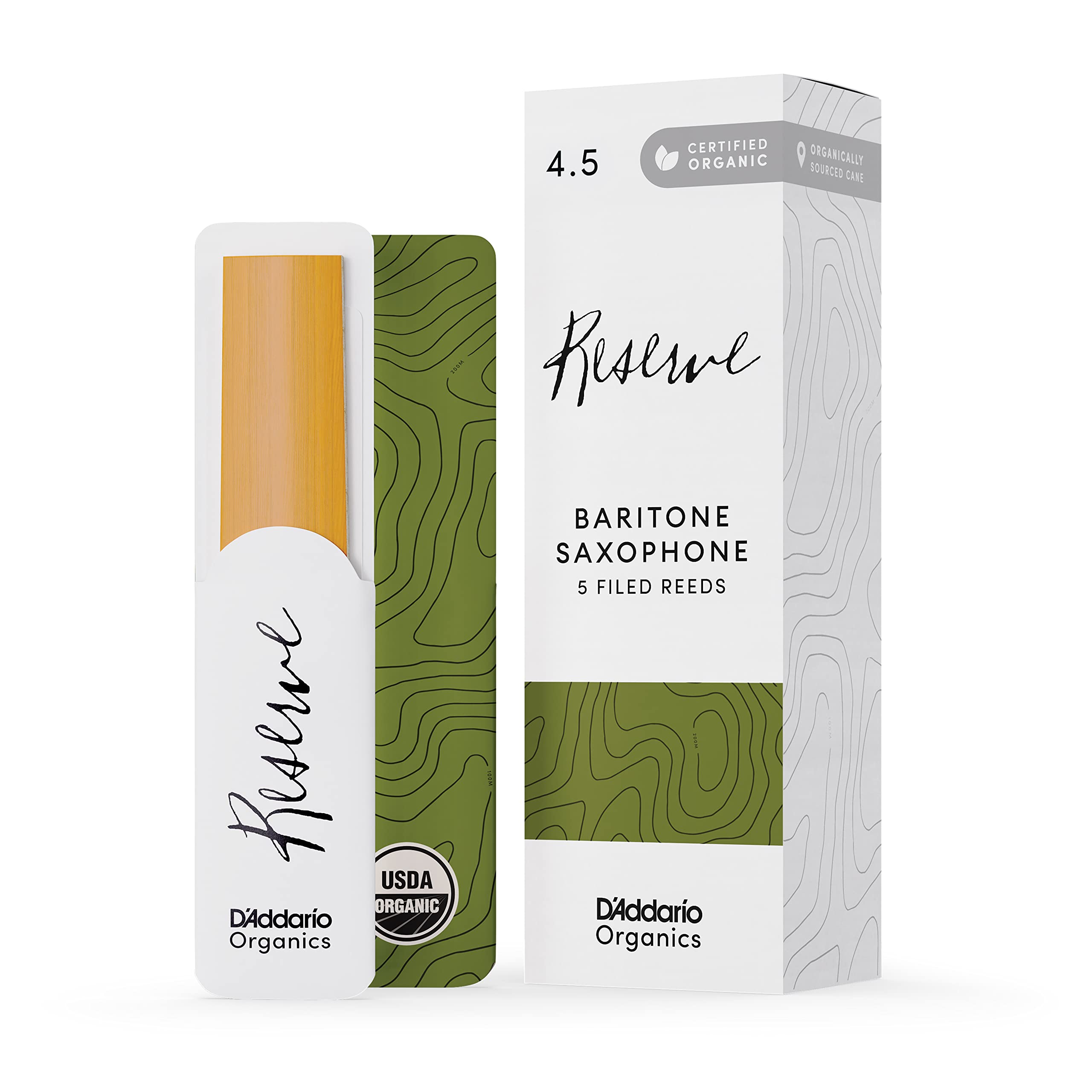 Daddario Organic Reserve Baritone Saxophone Reeds - Sax Reeds - The First  Only Organic Reed - 45 Strength, 10 Pack
