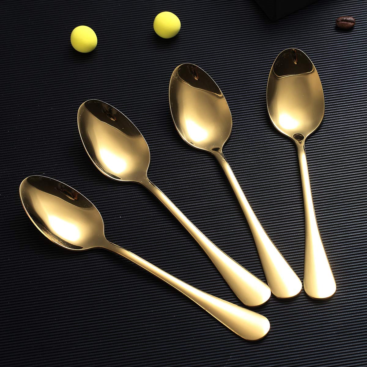 Gold Dinner Spoon Of 4, Berglander 7.5'' Stainless Steel Titanium Plating Shiny Gold Soup Spoons Silverware, Golden Soup Spoon T
