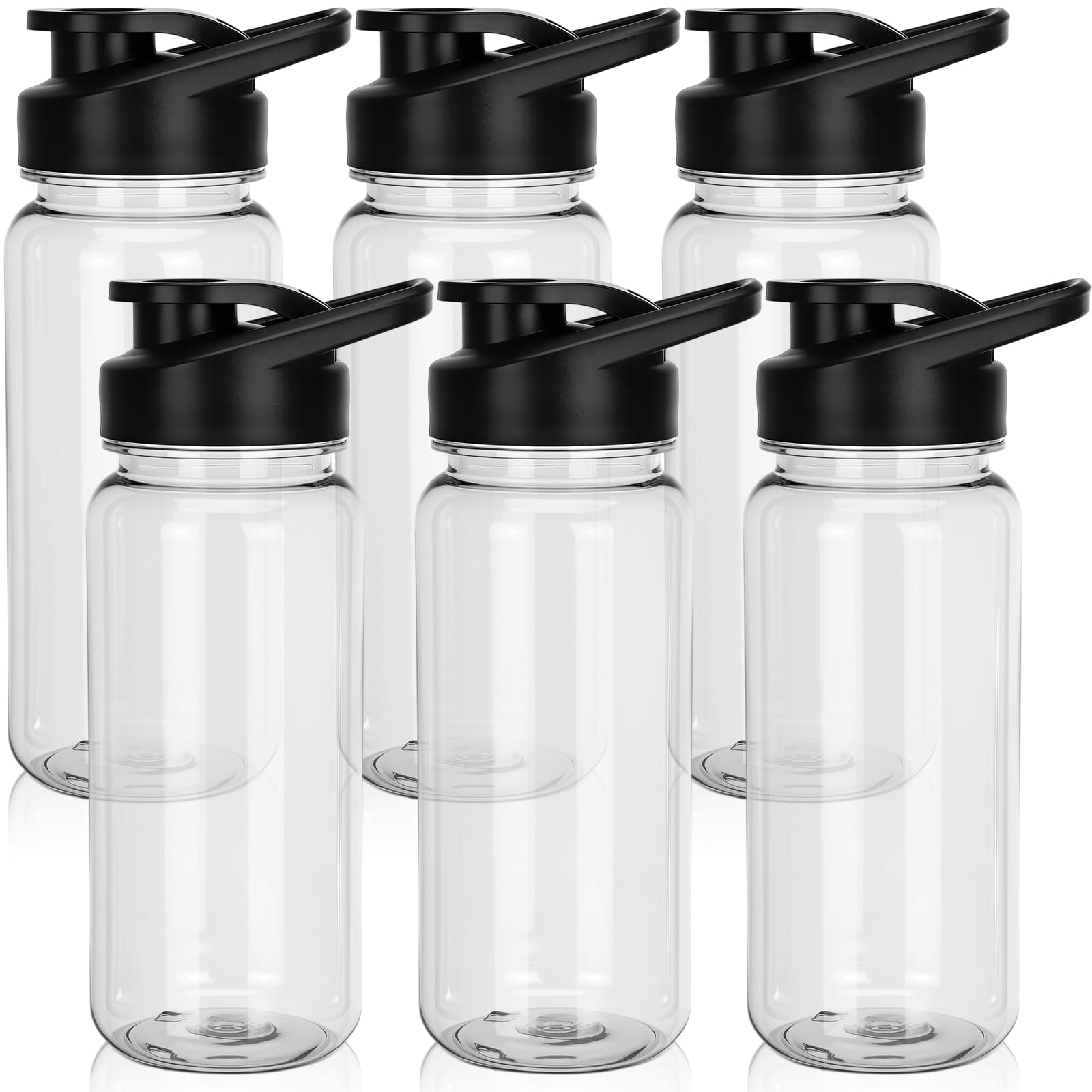 Mimorou 6 Pcs Clear Water Bottle Bulk 17 oz Reusable Sports Bottles with Leakproof Flip Top & Handle, Lightweight Plastic Sports