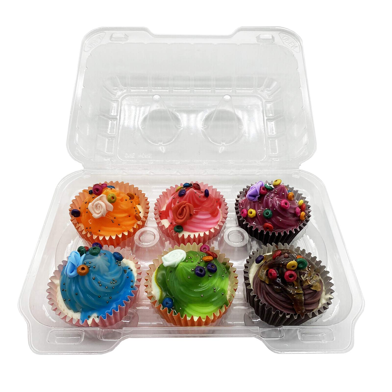 Clear Cupcake Containers,12Pc Plastic Disposable High Dome Cupcake Boxes 6 Compartment Cupcake Holders Cupcake Containers Half D