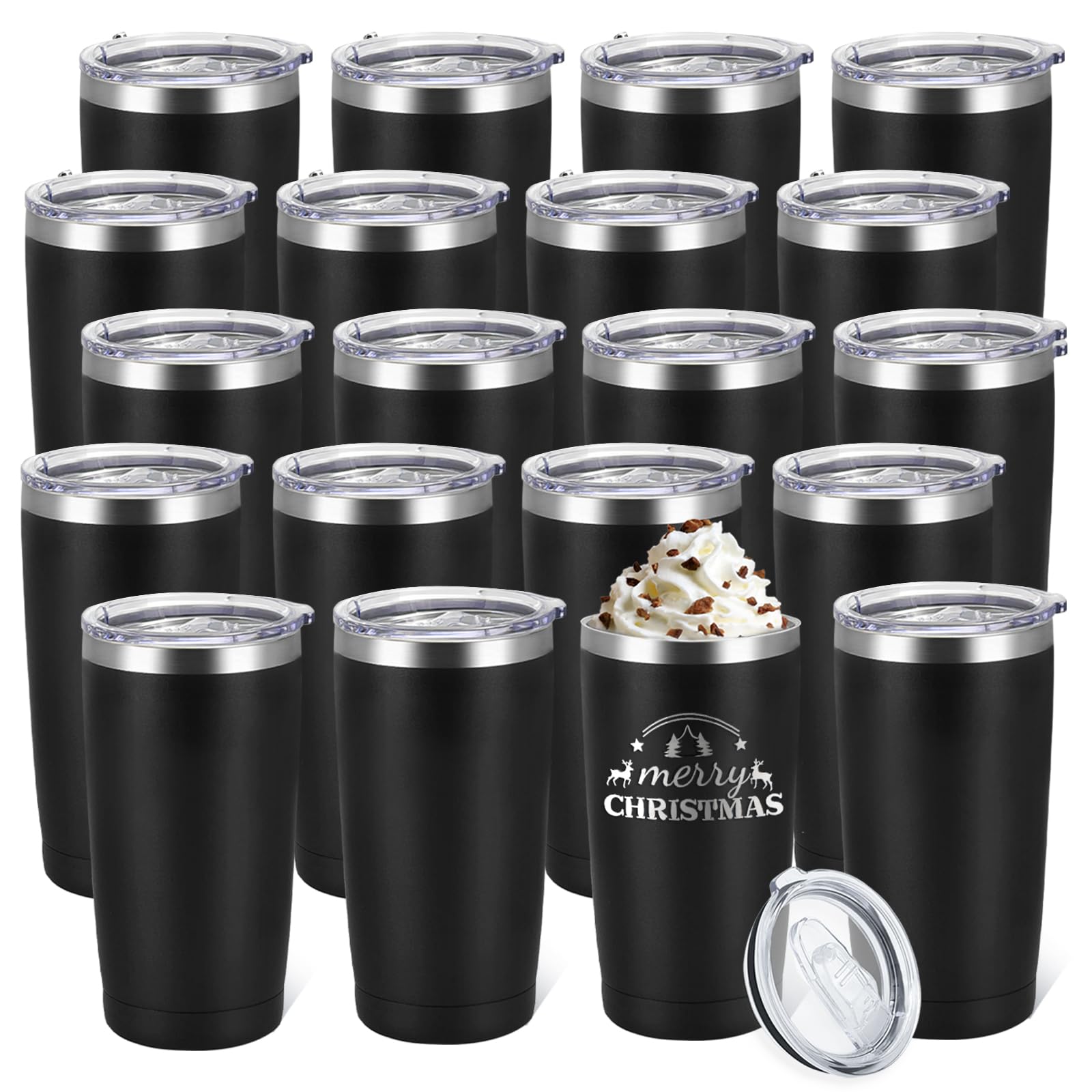 YOUKE OLA 20 Pack Stainless Steel Tumbler Bulk Insulated Vacuum Travel Mug Powder Coated Coffee Mug Gift for Laser Engrave, 20oz