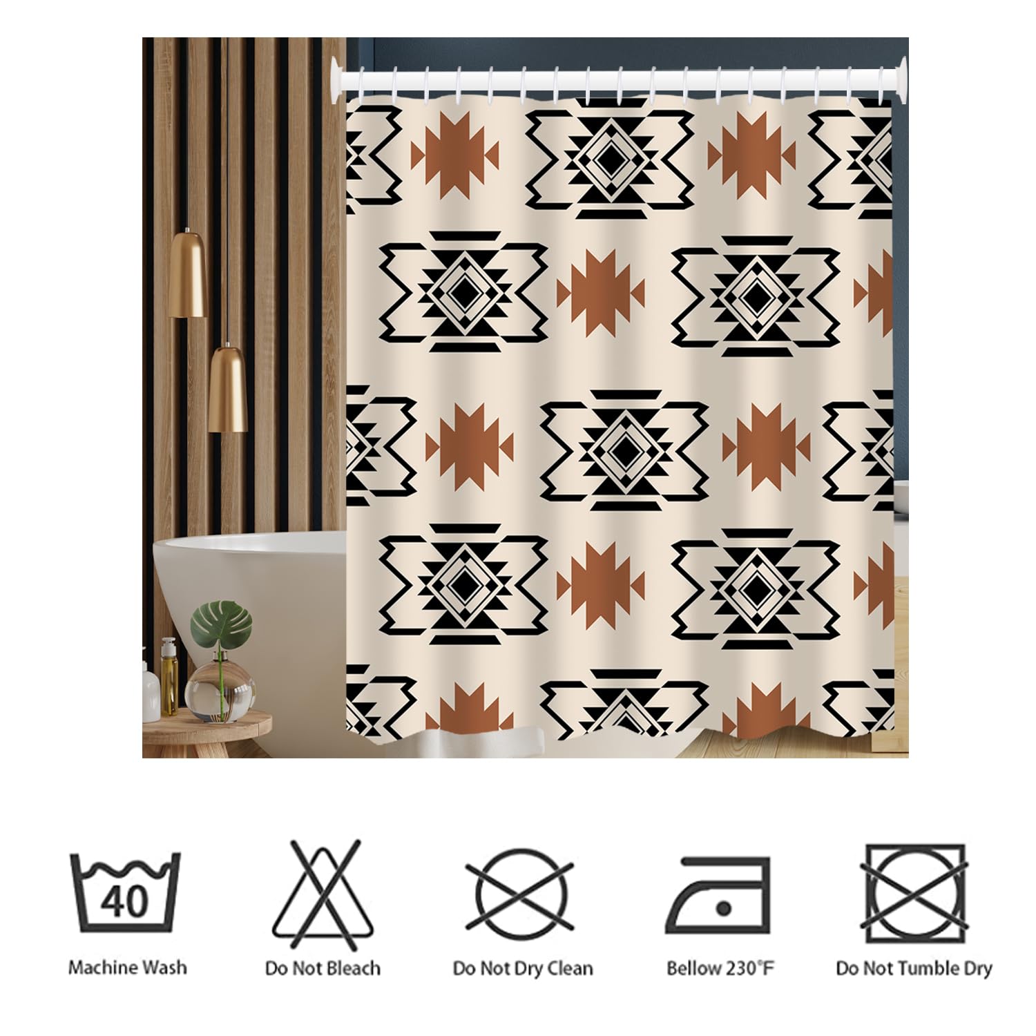 She Love Western Aztec Shower Curtain Boho Abstract Pattern Geometric Vintage Shower Curtain With Hooks 72X72 Inch Waterproof Po