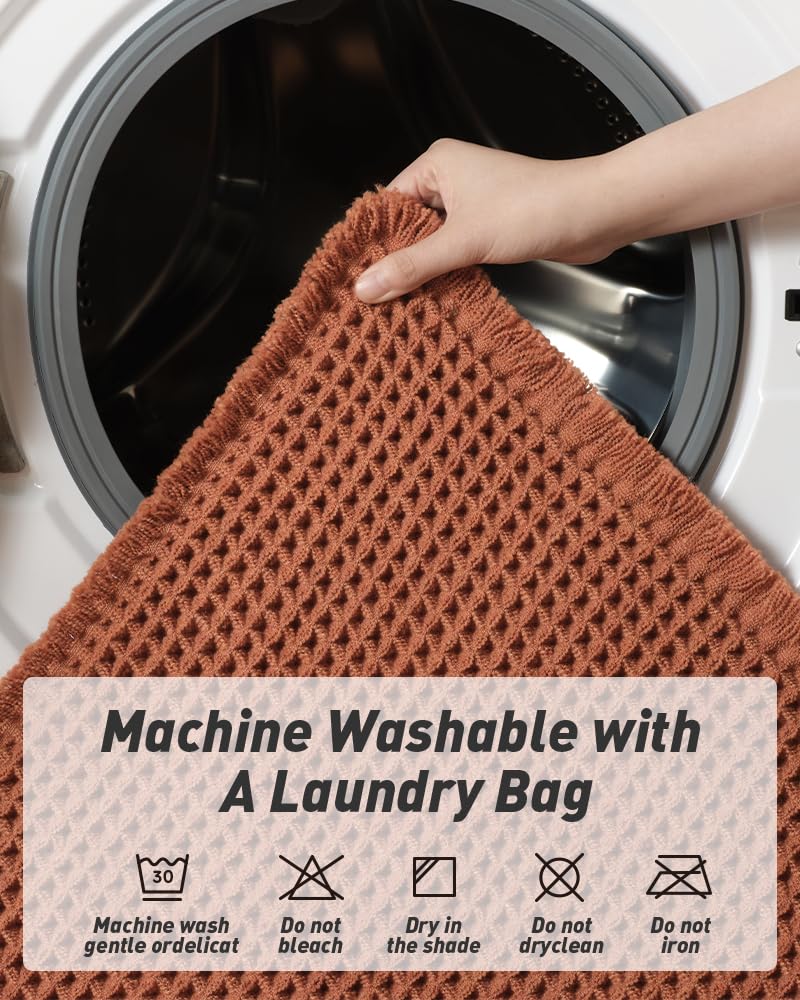 Upgraded Waffle Runner Rug Super Absorbent Non Slip Bath Mats For Bathroom Machine Washable Bathroom Runner Rug With Tassels, Id