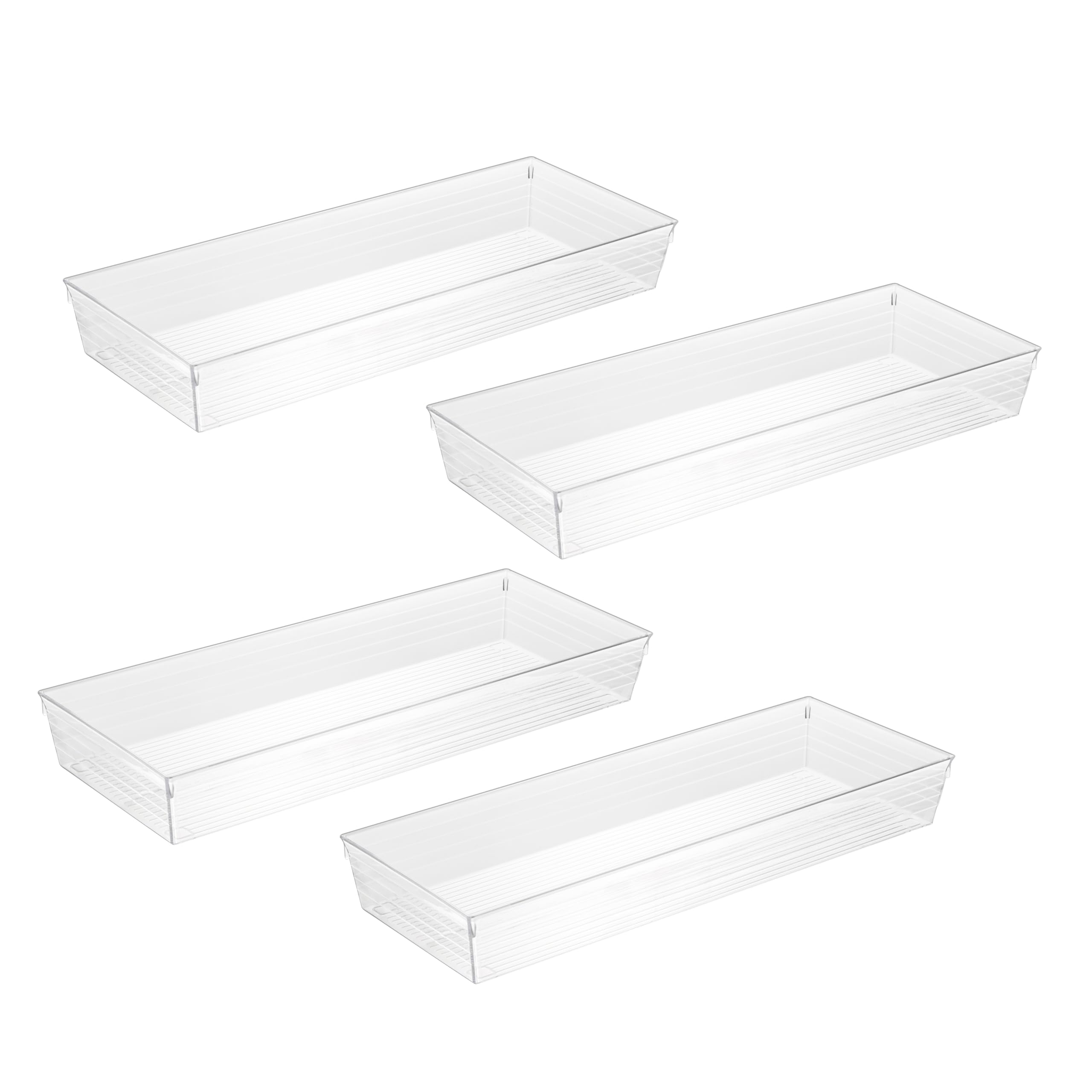 Backerysupply 4 Pack Storage Bins For Bathroom Cosmetic Makeup Vanity Clear Plastic Desk Drawer Organizers Tray Kitchen Utensils