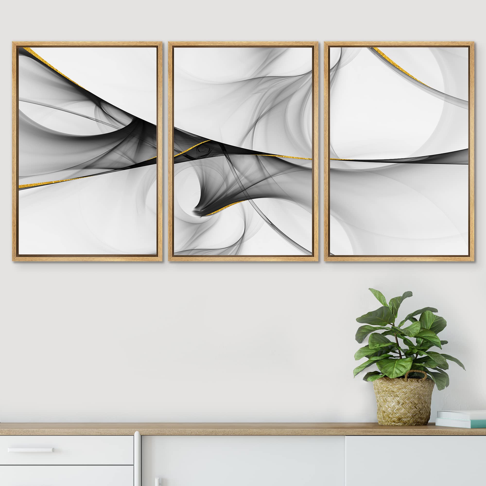 Signwin Framed Canvas Print Wall Art Set 3D Geometric Smoke Wave Landscape Abstract Shapes Illustrations Modern Art Decorative N