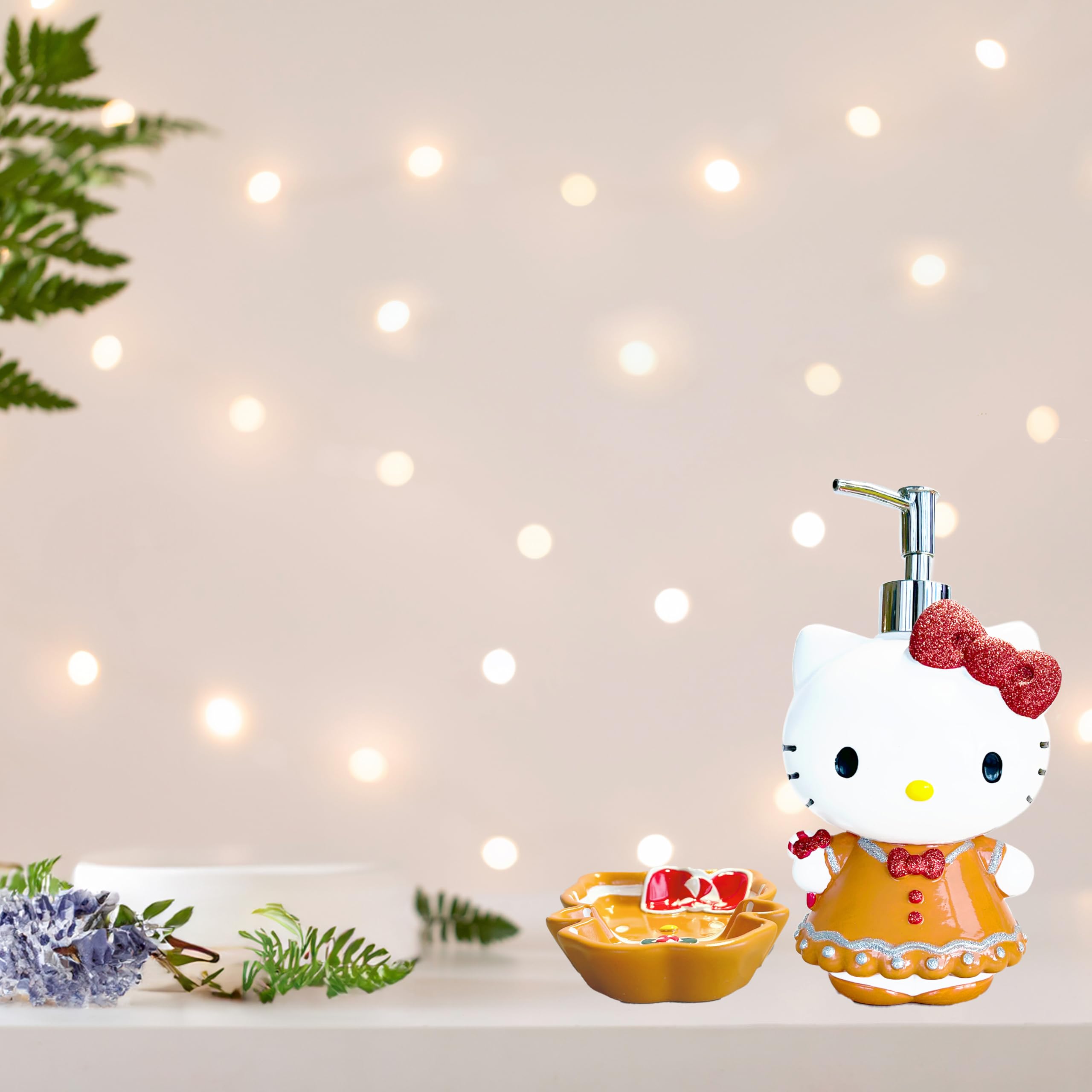 Jay Franco Hello Kitty Christmas & Holiday Season Bathroom D  Cor Set - 2 Piece Collection Includes Lotion Pump & Soap Dish - Ba