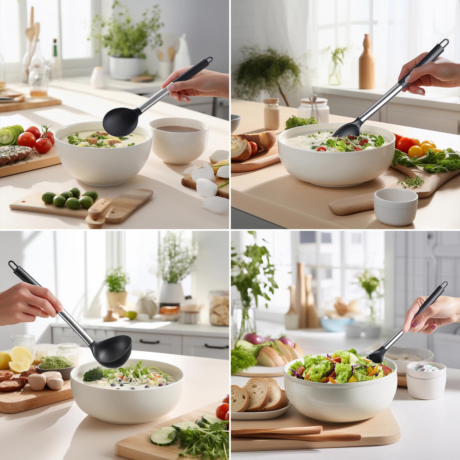 Silicone Kitchen Utensils Set - Culinary Couture 6-Pieces Black Silicone Cooking Utensils Set For Nonstick Cookware - Stainless
