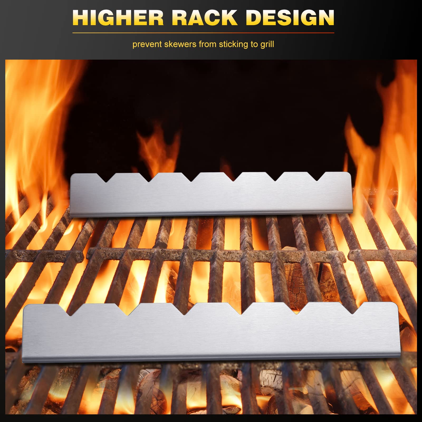 4 Pcs Skewers Holder Stainless Steel Shish Kabob Rack Bbq Long Skewers Rack For Round Flat Wood Metal Bamboo Skewers Grilling Ac